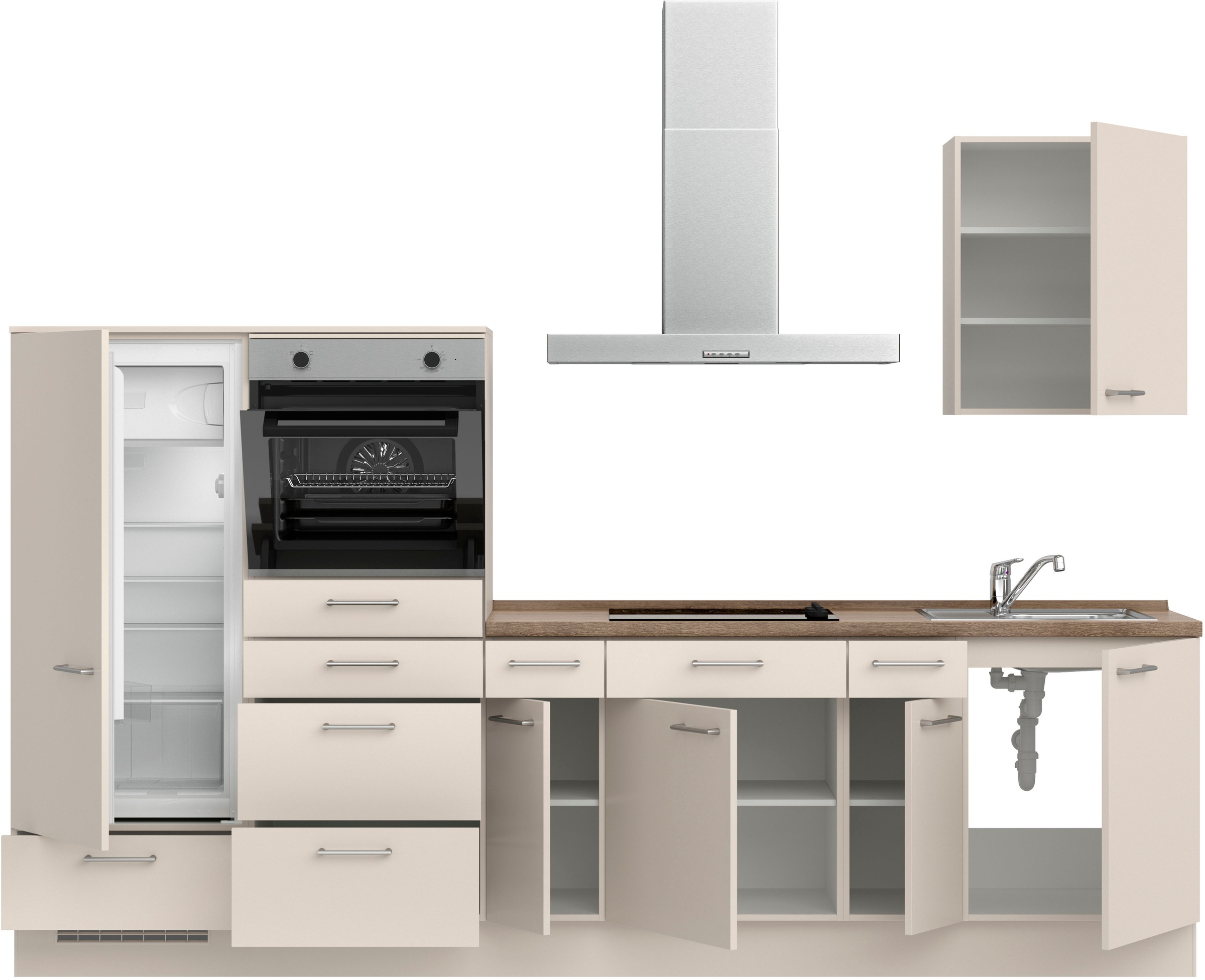 nobilia® Küchenzeile »"Laser I", Ausrichtung wählbar, Breite 300 cm«, vormontiert, wahlw. mit unterschiedlichen E-Geräten-Sets