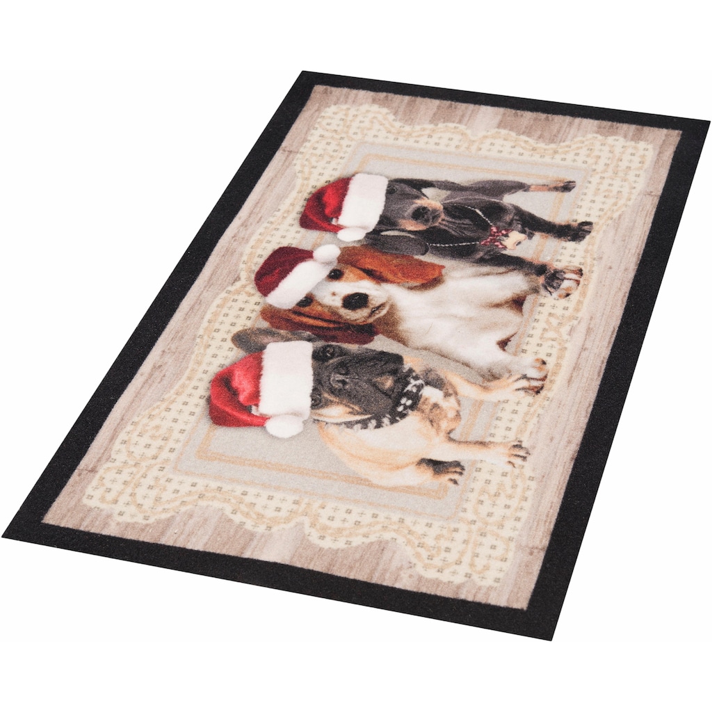 HANSE Home Fußmatte »Christmas Dogs II«, rechteckig, Tier Motiv, Pflegeleicht, Rutschfest, Weihnachten, Waschbar