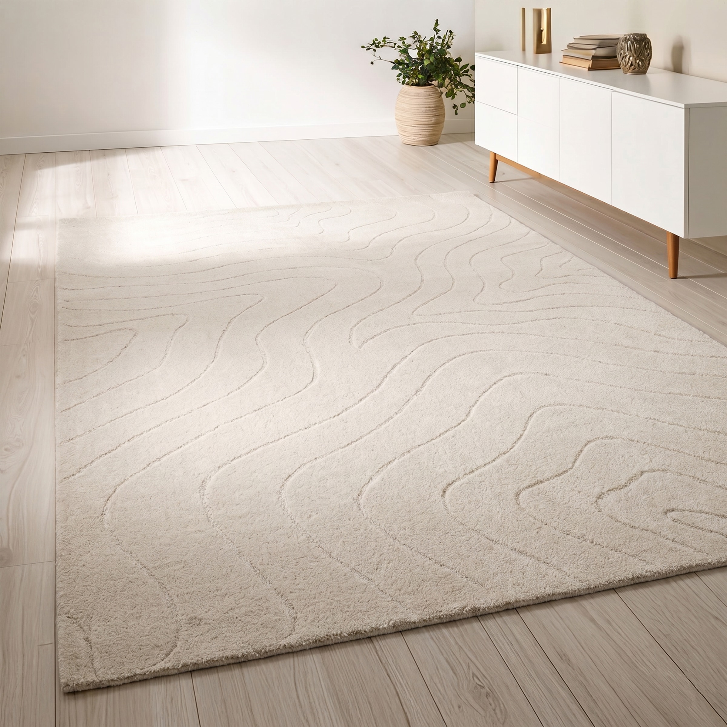 LeGer Home by Lena Gercke Wollteppich »Zarrah, mit Wellendesign, Linienmuster« rechteckig 14 mm Höhe reine Wolle, modern, Scandi, Wohnzimmer, Schlafzimmer, Esszimmer