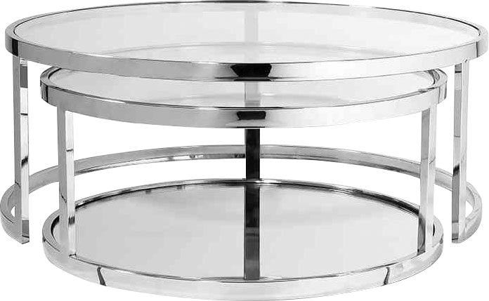Leonique Couchtisch, Couchtisch, 2 rund, Glas, Chromgestell, Sicherheitsglas, 90x35, 70x30
