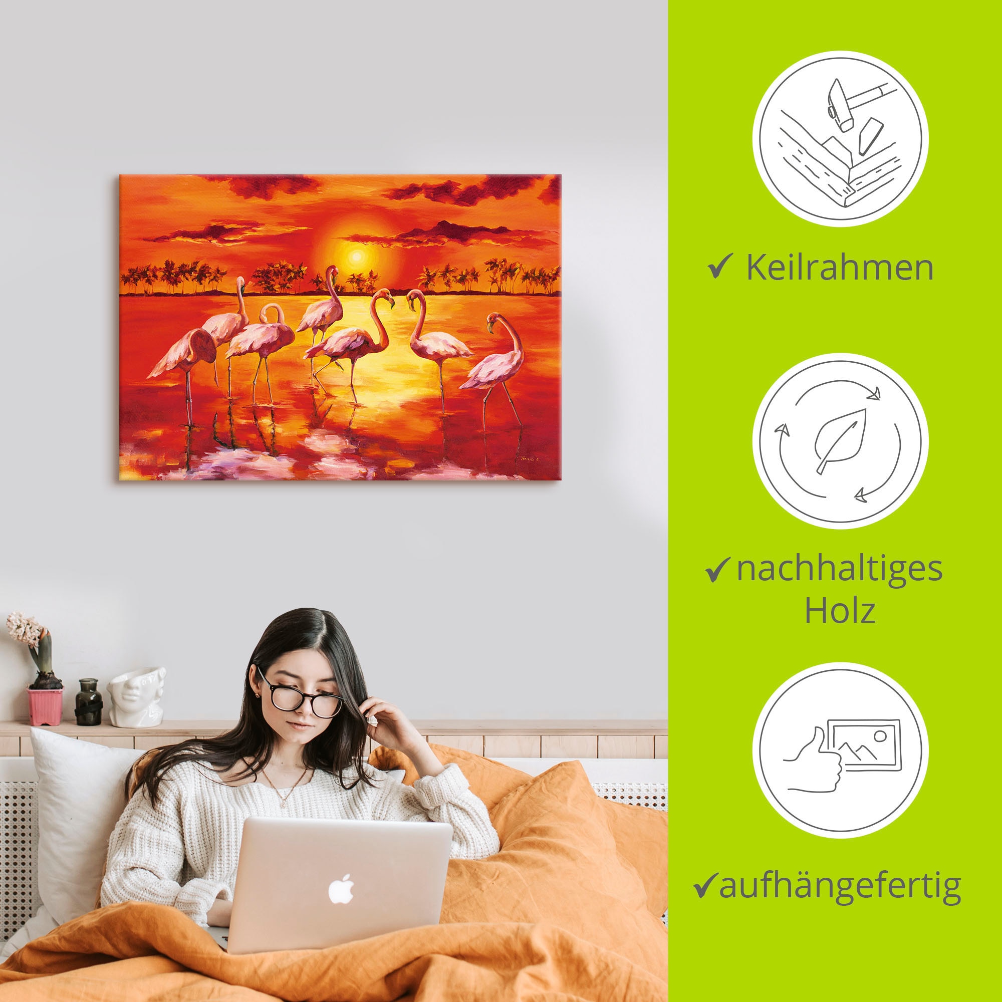 Artland Leinwandbild »Flamingos«, Vögel, (1 St.), auf Keilrahmen gespannt