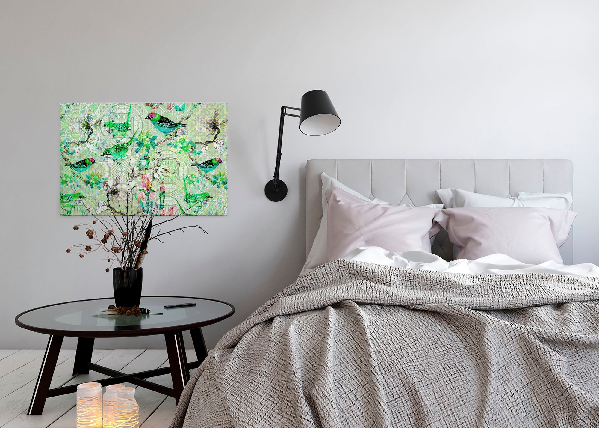 A.S. Création Leinwandbild »mosaic birds«, Kunst-Vögel-Kinder, (1 St.), Mosaik Keilrahmen Floral Blumen Vögel Leinwand-Bild Wohnzimmer modern