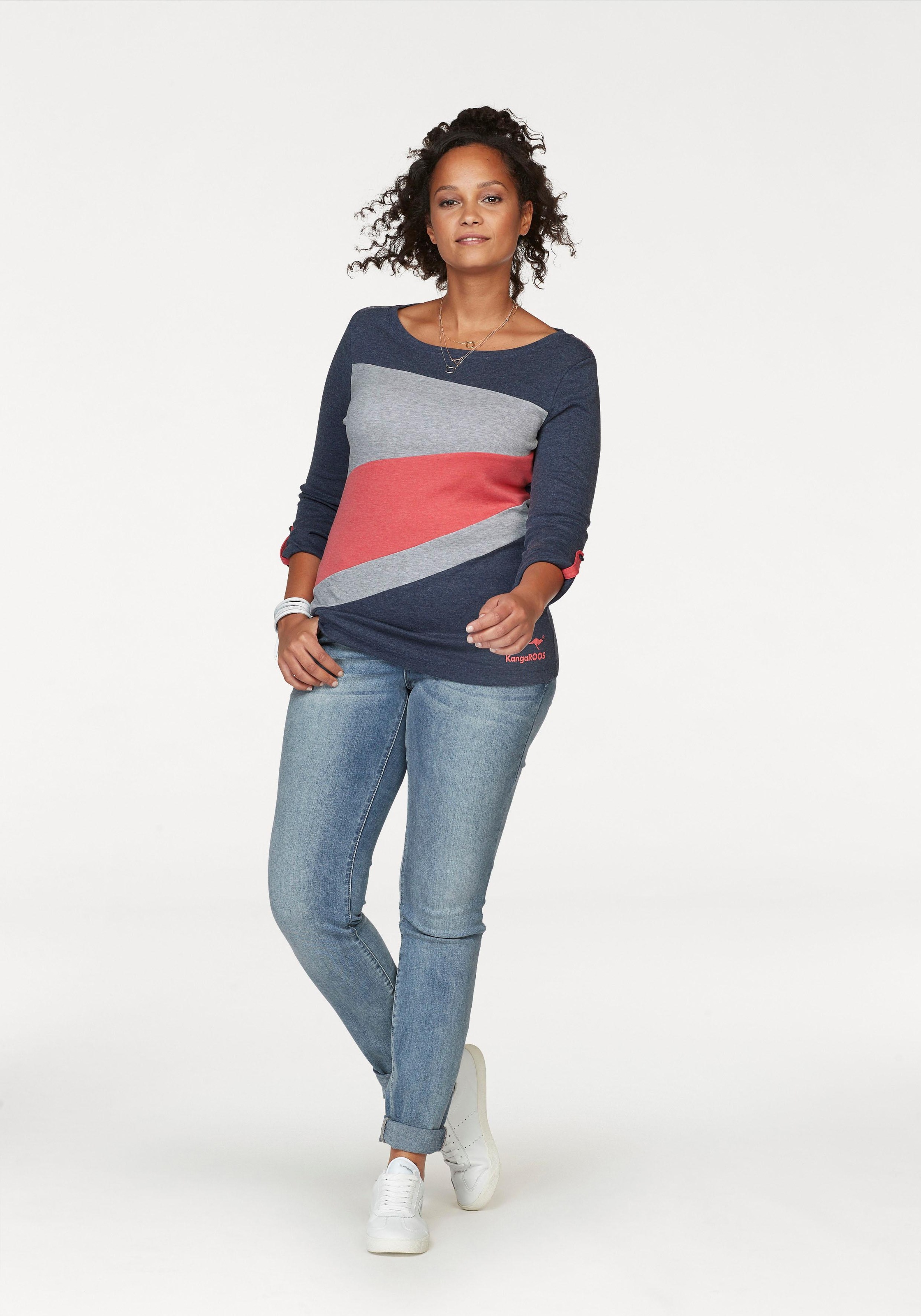 KangaROOS Longsleeve, Langarm, figurbetonte Passform, unifarben, Rundhalsausschnitt