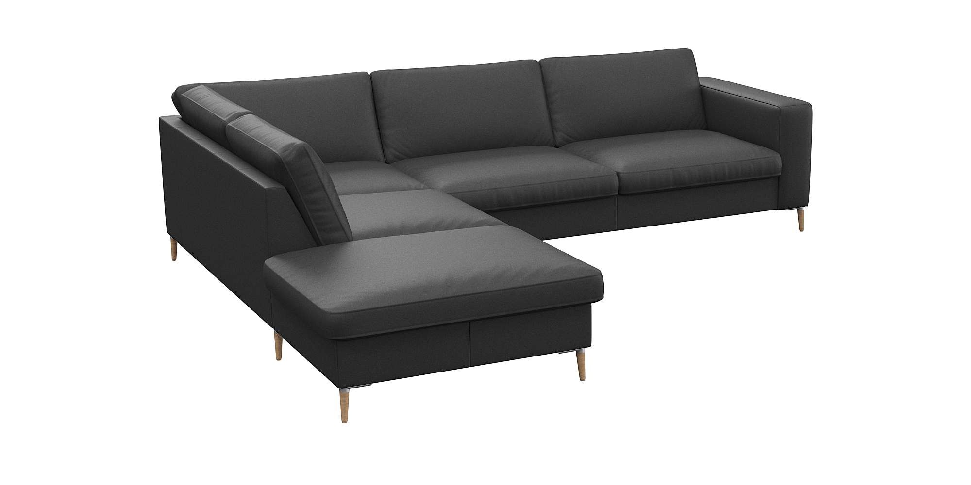 FLEXLUX Ecksofa »Fiore, Sitzaufbau mit hochwertigem Kaltschaum für mehr Sitzkomfort«, breite Armlehnen, L-Form, Füße Alu/Eiche