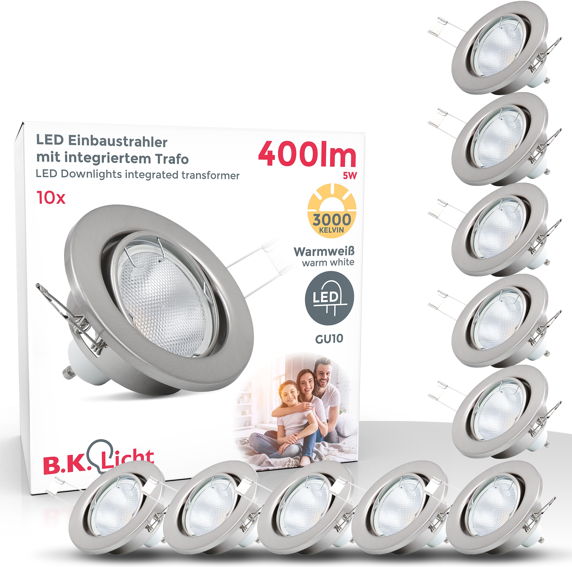 nickel, Einbau-Spots, Einbauleuchten, LED Rechnung GU10 LED auf 10 flammig-flammig, schwenkbar, matt B.K.Licht Einbaustrahler, kaufen