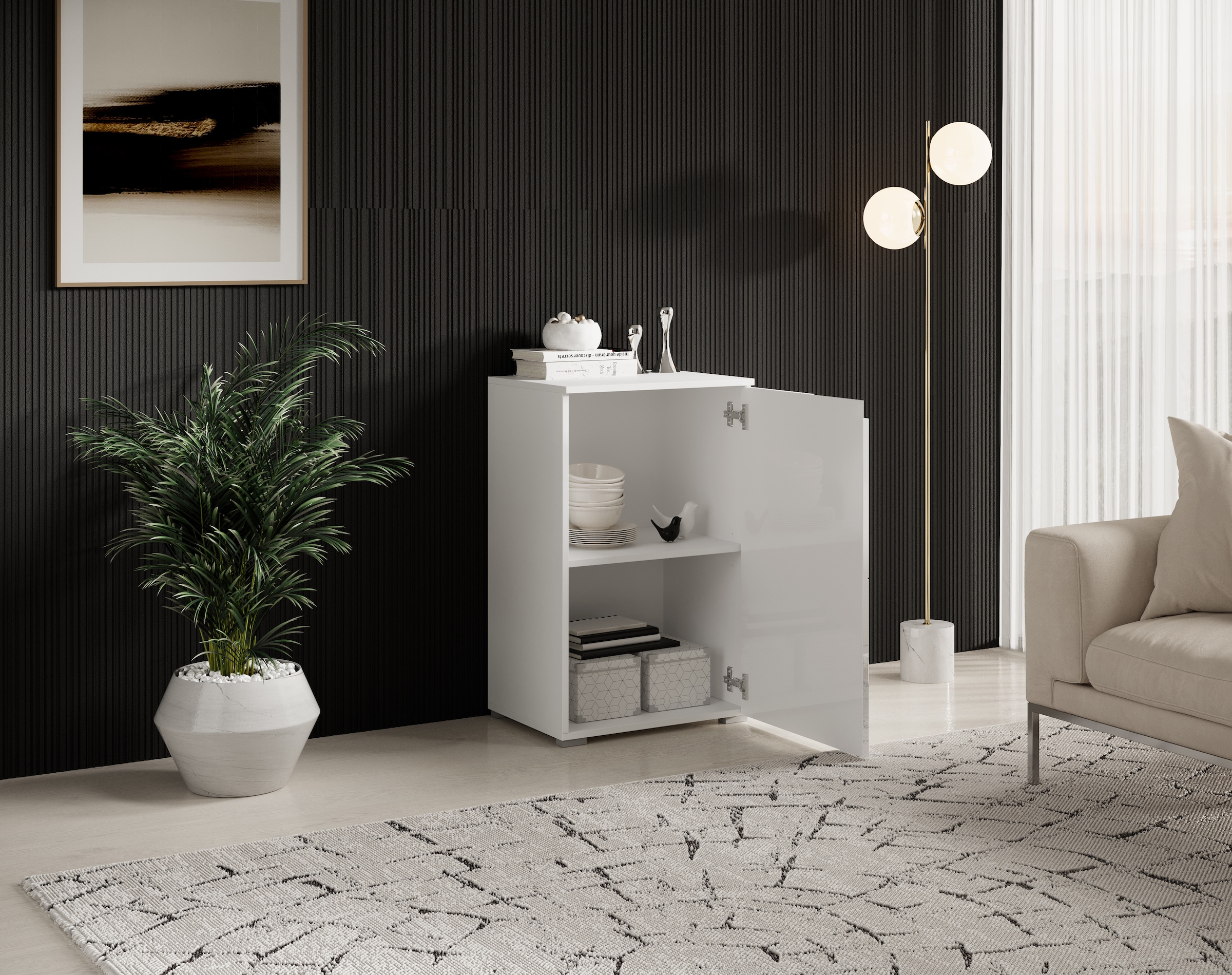 HBZ Kommode »Spice Weiß Hochglanz, BxHxT 50x80x40 cm«, Kommode mit 1 Tür und 1 Einlegeboden verstellbar