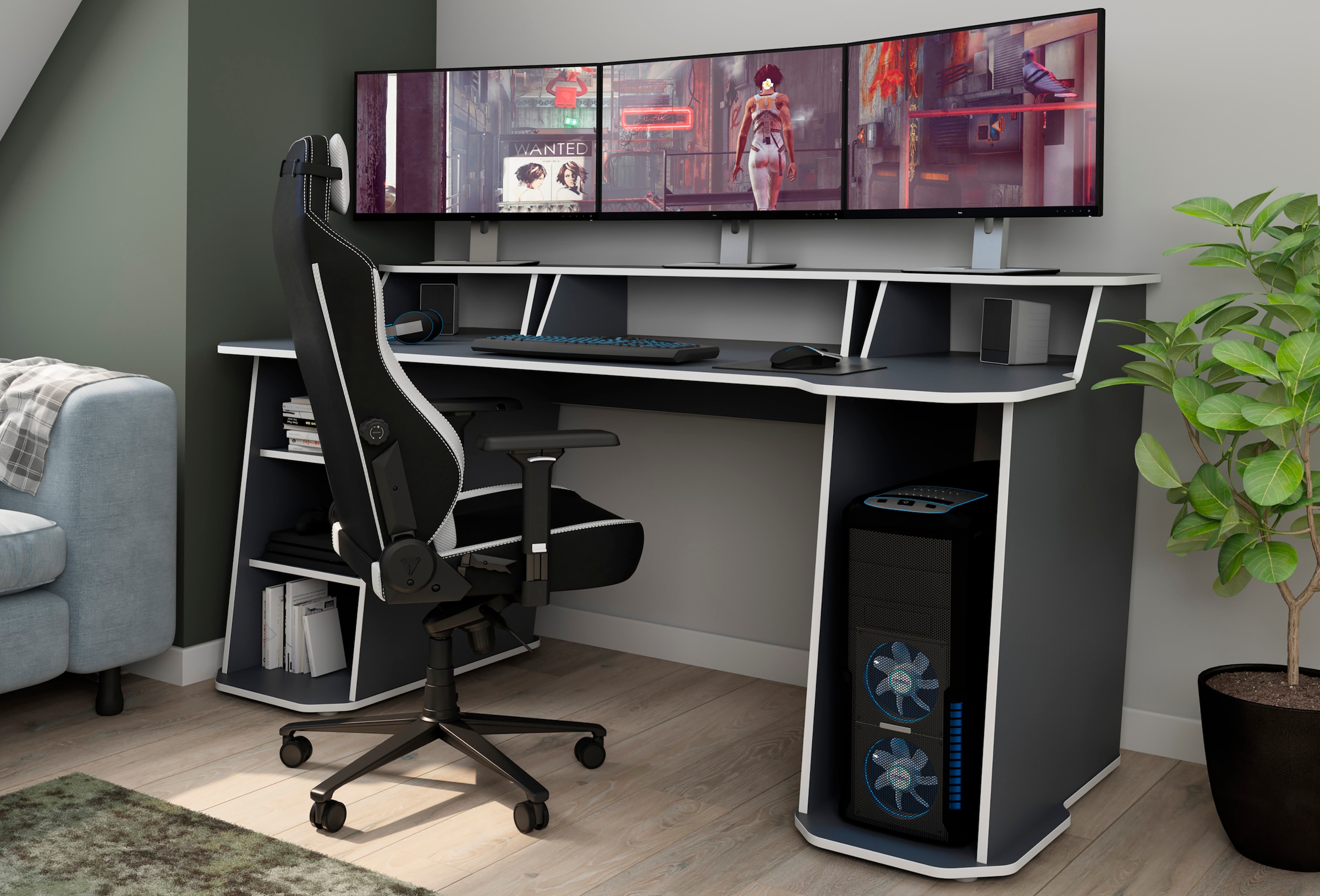 byLIVING Gamingtisch »MATRIX«, 180 cm mit Platz für 3 Bildschirme, gratis  Aufkleberset auf Raten kaufen