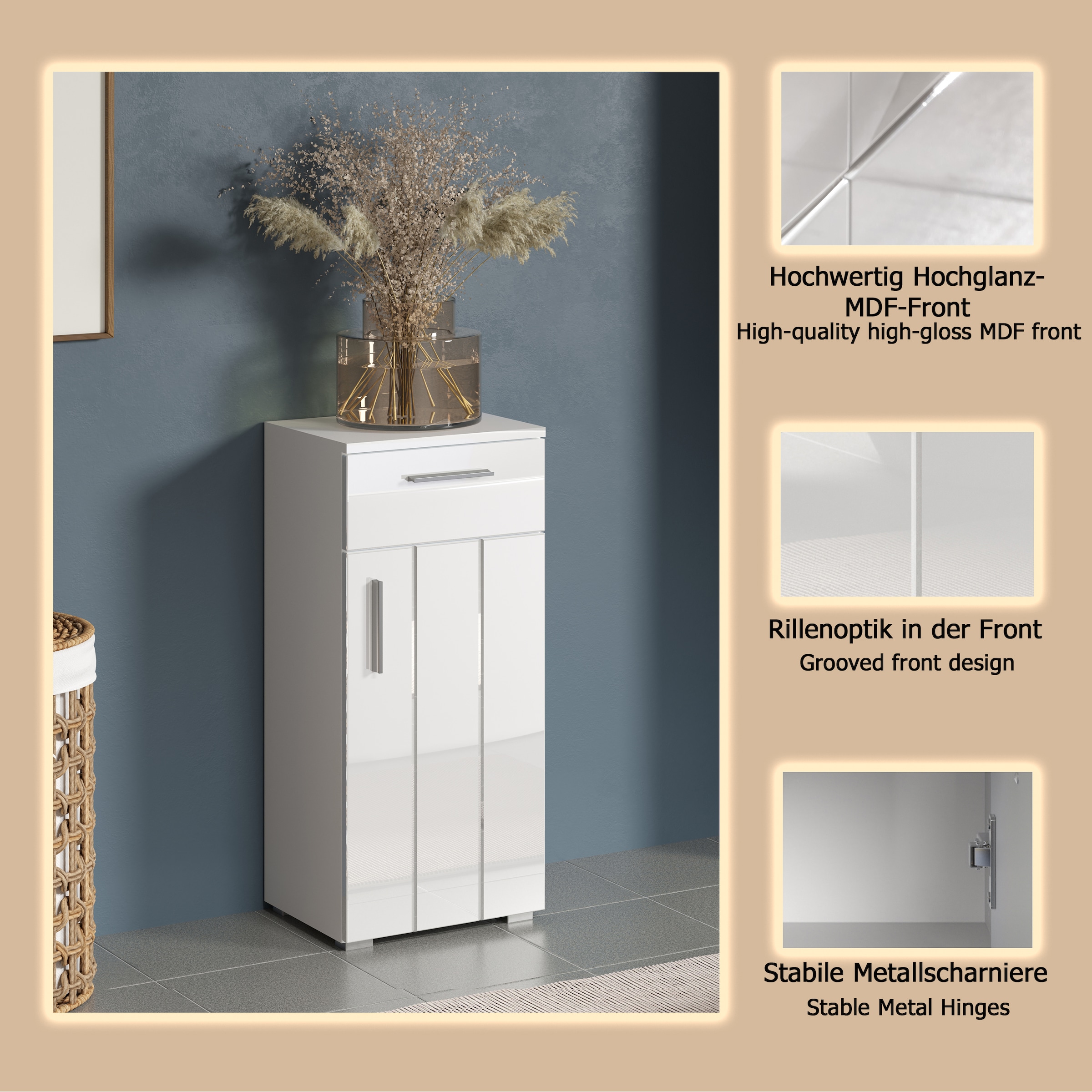 welltime Unterschrank »Prag«, (1 St.), Standschrank mit 1 Tür, 1 Schublade - (B/T/H) 37/31/83 cm