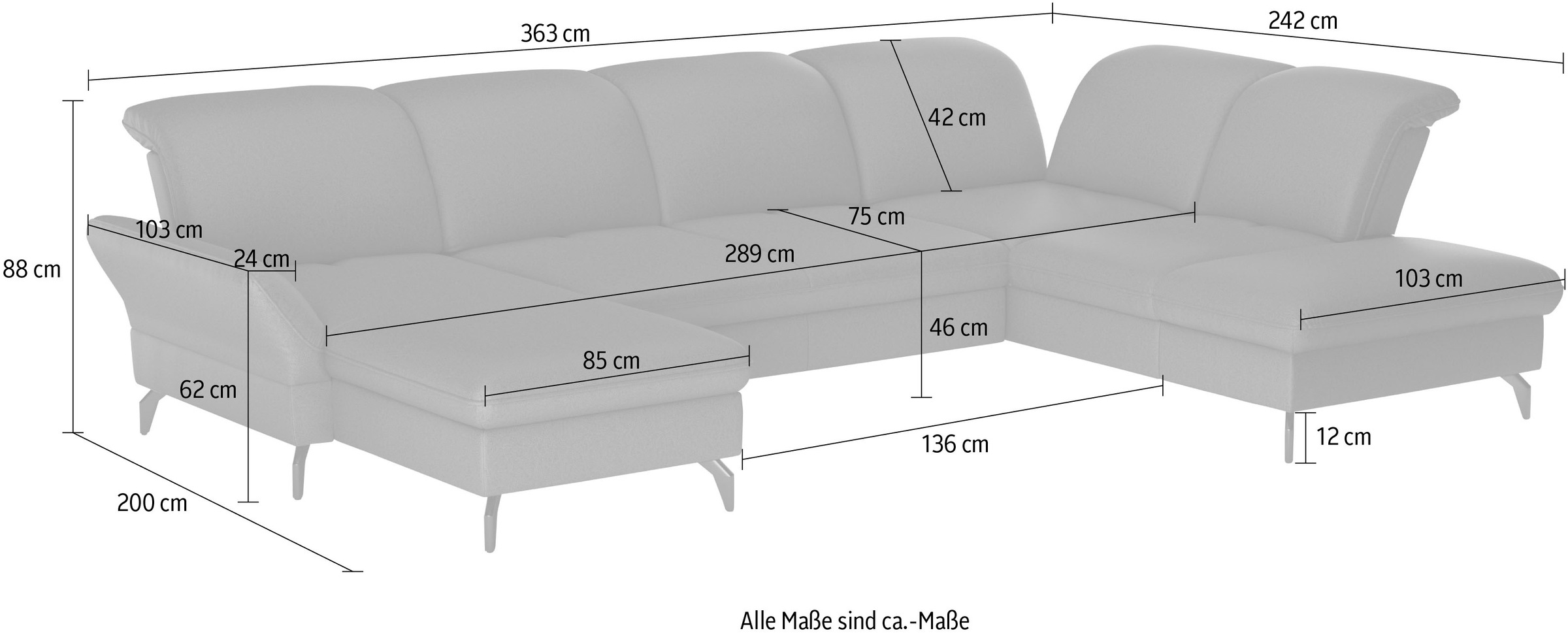 sit&more Wohnlandschaft »Leandro U-Form«, Wahlweise mit Bett-, Kopfteil - und Armlehnfunktion, sowie Bettkasten