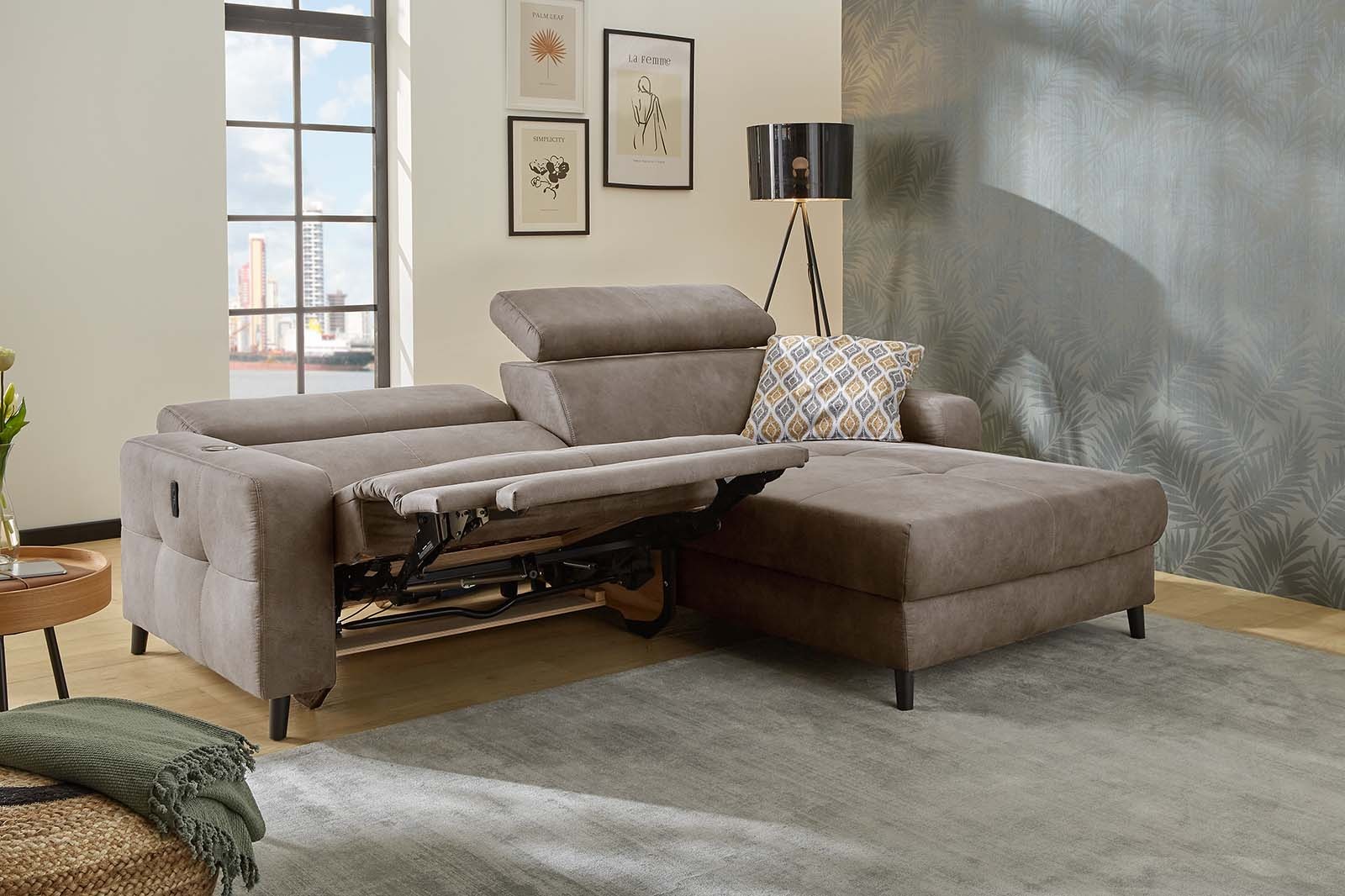 Jockenhöfer Gruppe Ecksofa »Doppio L-Form mit elektromotorischer Relaxfunktion und«, induktiver Lademöglichkeit + USB-A Ladeport, verstellbare Kopfstützen
