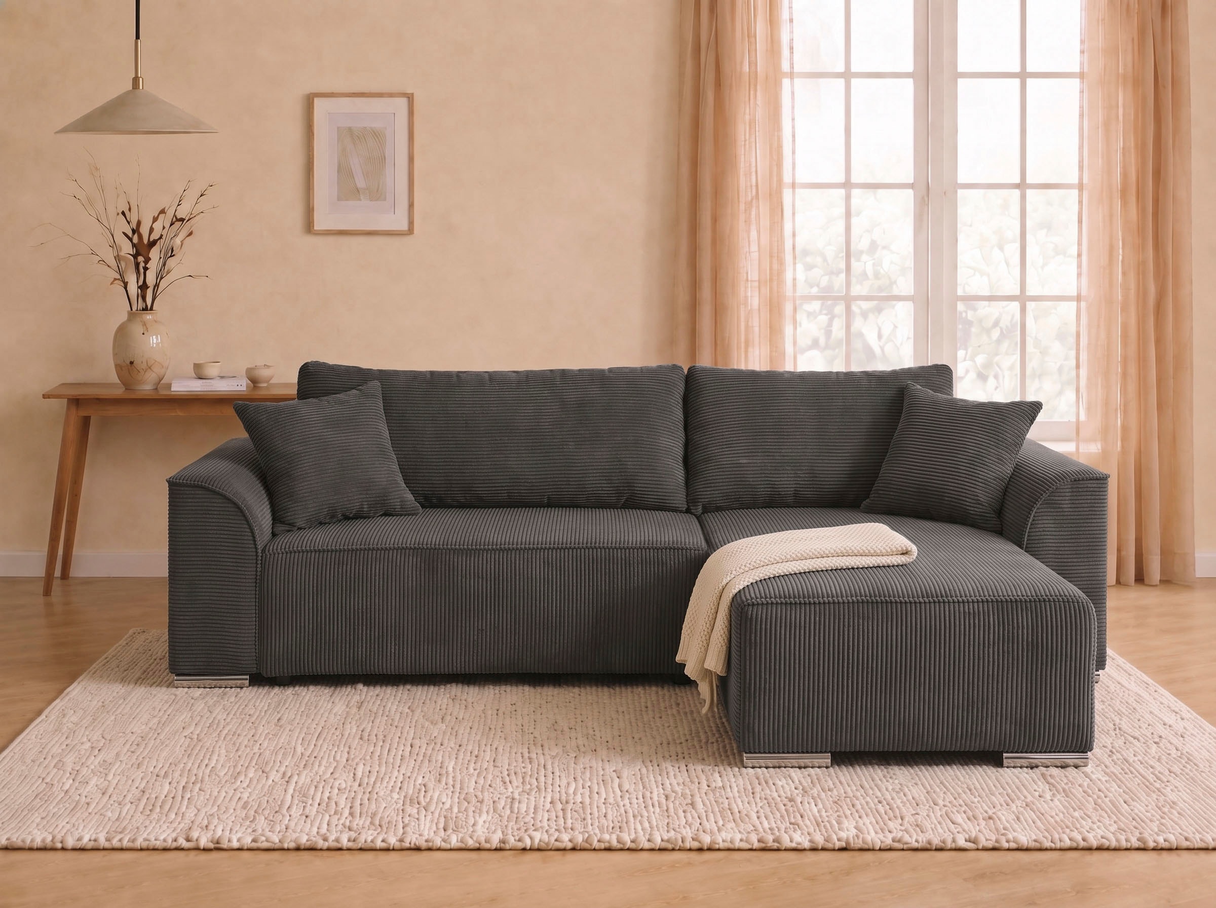 COLLECTION AB Ecksofa »Sara L-Form, B: 236 cm, Schlaffunktion, Bettkasten, optional Topper« Bonnellfederkern, Liegefl. 116x190 cm, Couch als Schlafsofa