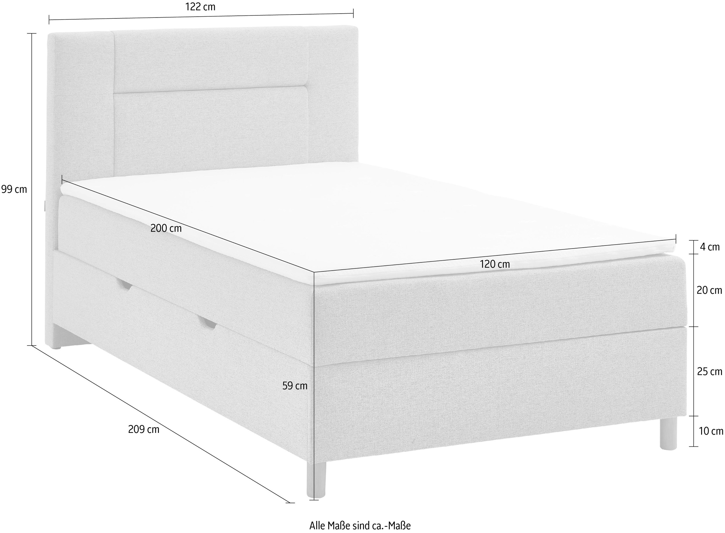INOSIGN Boxbett »Escalon II, mit Bettkasten, inkl. Topper, mit Holzfüßen«, erhältlich in den Breiten 120x200cm und 180x200cm