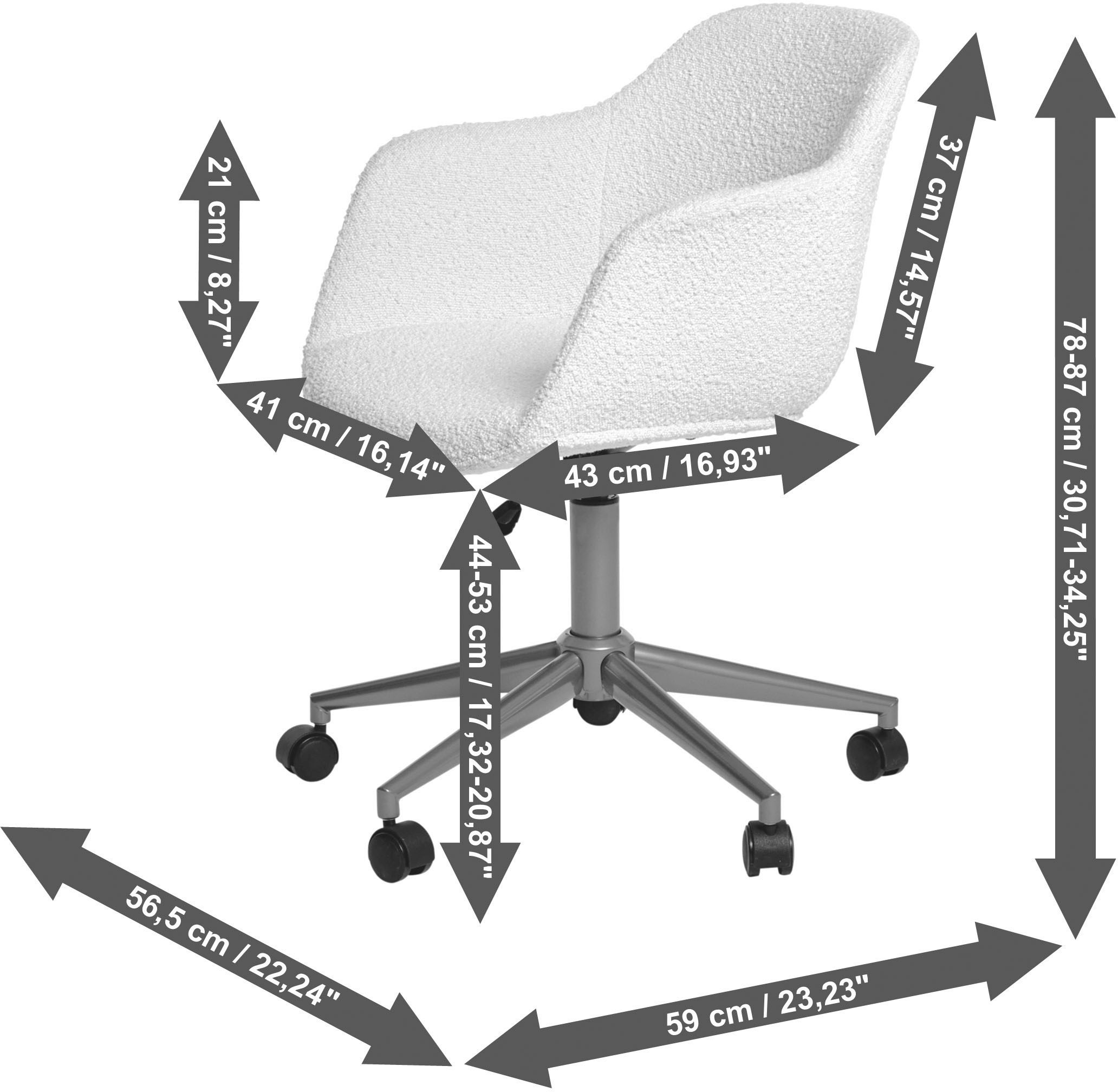 Jahnke Schreibtischstuhl »SHELL WORX«, 1 St., Bouclé, Büro-/ Schreibtischstuhl, höhenverstellbar, Samt, Gestell in Gold-Look