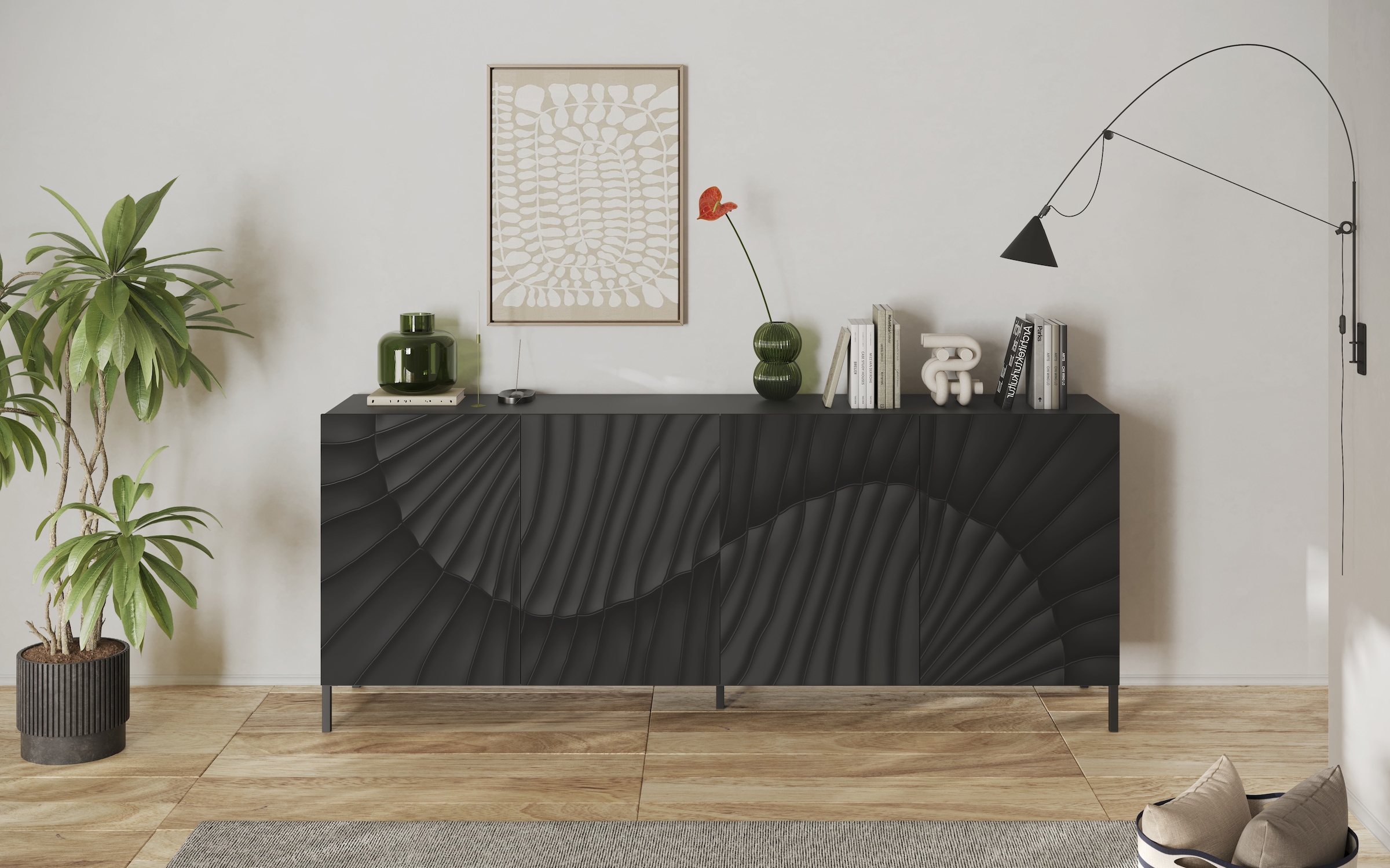 INOSIGN Sideboard »Snake Breite 241 cm, moderne Kommode mit 4 Türen«, Anrichte mit viel Stauraum, Front mit besonderem Siebdruck