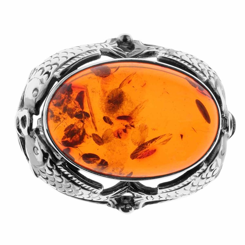 OSTSEE-SCHMUCK Brosche »Brosche Fischland 28x23 mm« () 28x23mm Silberbrosche mit Bernstein - Fischlandmotiv