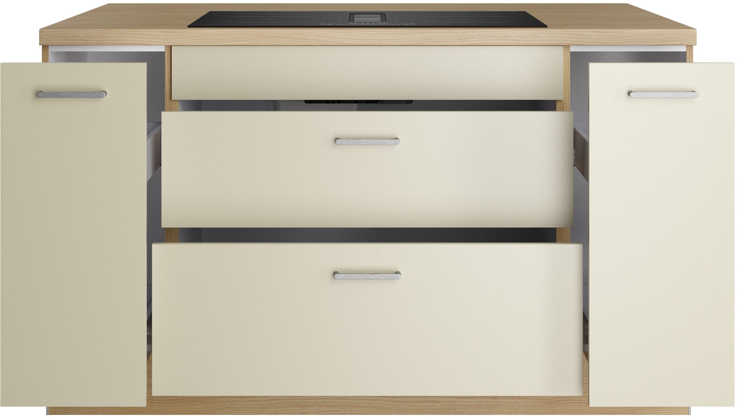 KOCHSTATION Kücheninsel »KS-Lucy« Breite 151 cm, Vollauszüge, wahlweise mit Kochfeld mit Muldenlüfter