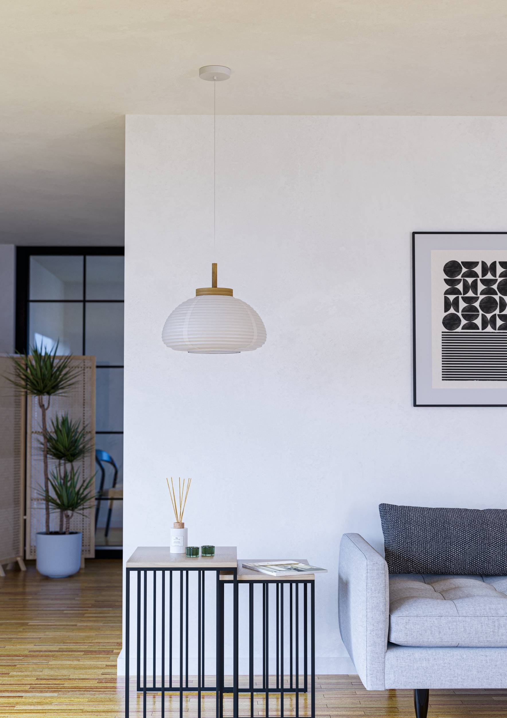 EGLO Hängeleuchte »Summerhill Hängelampe 1-fach, Japan-Stil, Metall, Holz und Papier, E27« E27 1 Stk. Hängeleuchte - H110 x Ø55 cm - weiß, braun - 1X40W exkl.