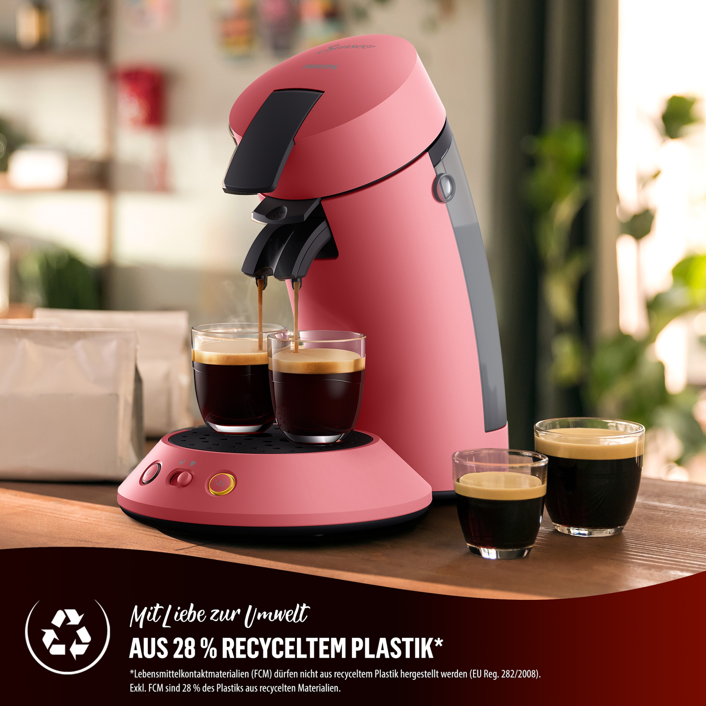 Philips Senseo Kaffeepadmaschine »Original Plus CSA210/60, mit zwei Kaffee-Einstellungen«, aus 28% rec. Plastik, inkl. Gratis-Zugabe (Wert 5 € UVP)