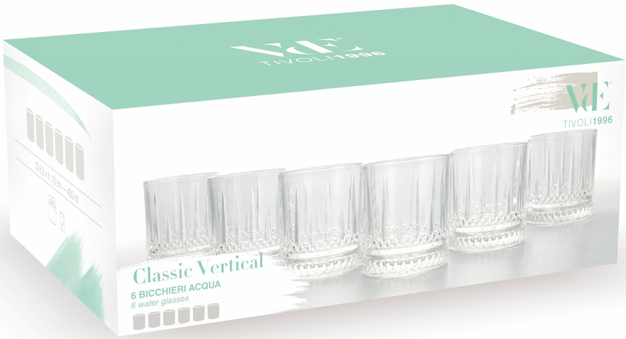 Villa d'Este Gläser-Set »Classic Vertical«, (Set, 6 tlg.), Wassergläser-Set, 6-teilig, Inhalt 400 ml