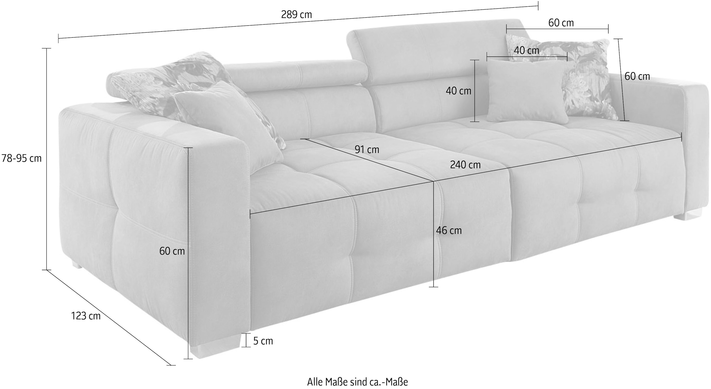 Jockenhöfer Gruppe Big-Sofa »Trento«, Sitzkomfort und mit mehrfach auf Rechnung bestellen Wellenfederung, Kopfstützen verstellbare