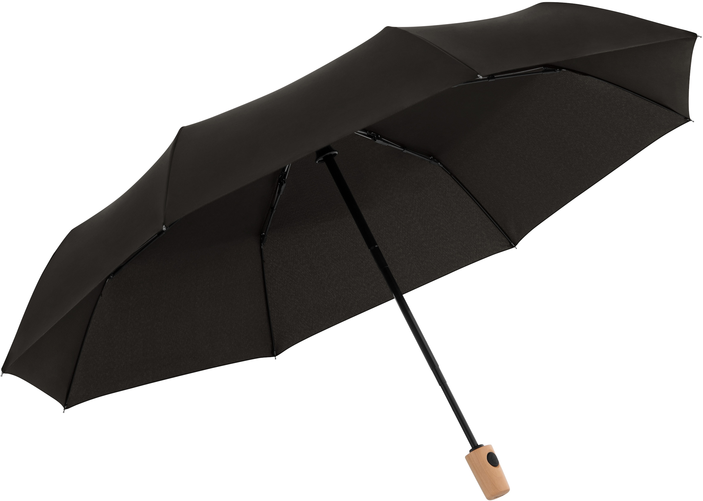doppler® Taschenregenschirm »nature Magic, simple black«, aus recyceltem Material mit Griff aus FSC®- schützt Wald - weltweit