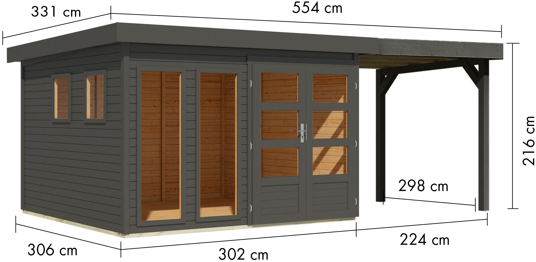 Karibu Gartenhaus »Langesee 6 mit Anbaudach«, aus hochwertiger nordischer Fichte mit wasserabweisender Profilierung