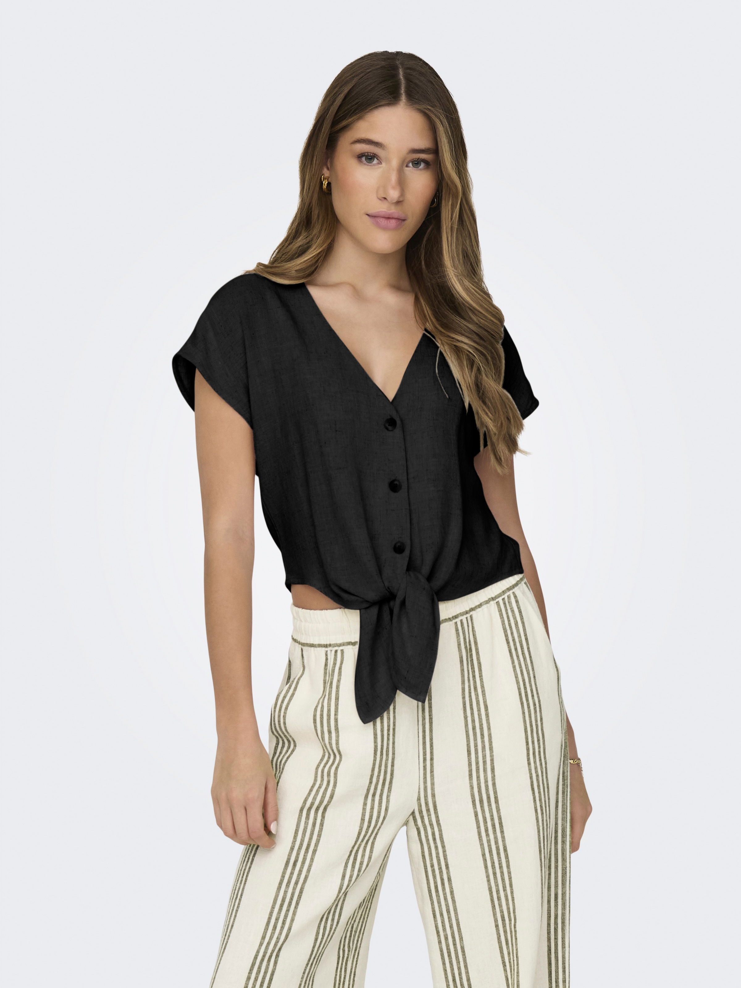 ONLY Kurzarmbluse »ONLSIESTA SS KNOT LIN BL SHIRT PNT NOOS« Viskosemischung, regular fit