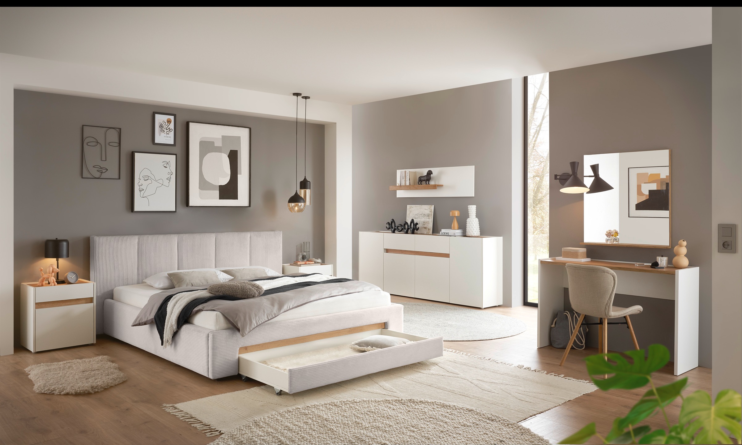 INOSIGN Polsterbett »CiTY/GiRON, Bettgestell mit Bettkasten, gepolstertes Stauraumbett«, mit Hundebett oder Stauraumschublade, Bezug Cord-oder Leinenoptik