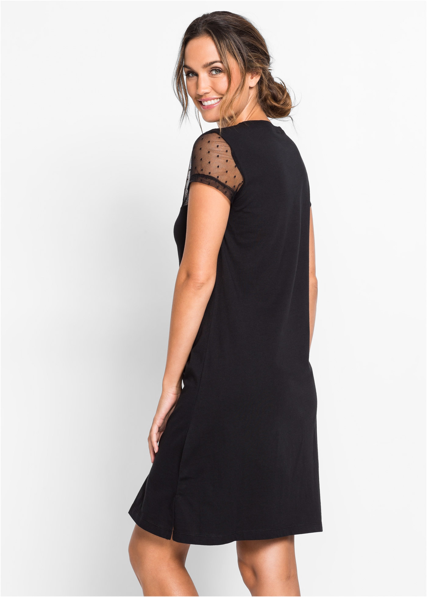 bonprix Nachthemd mit Mesh-Einsatz und dekorativer Zierschleife am Ausschnitt