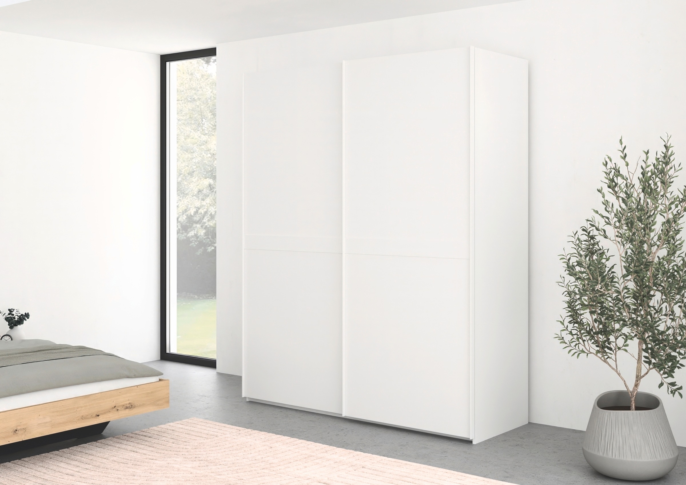 rauch Schwebetürenschrank »Kleiderschrank Schrank Garderobe Schlafzimmerschrank SCALE-LINE« edle Optik mit Bauchbinde in Korpusfarbe Dekorfront MADE IN GERMANY