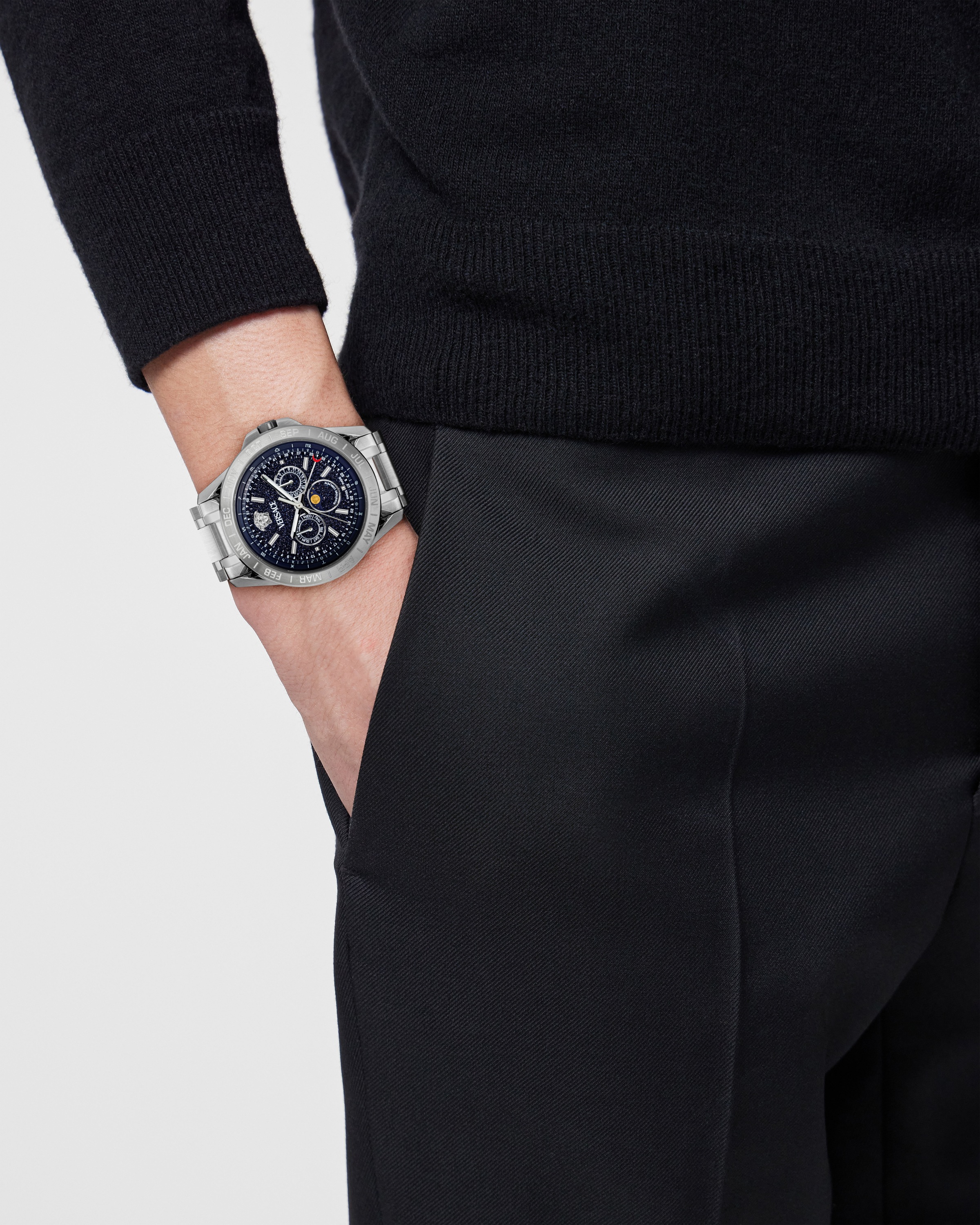 Versace Multifunktionsuhr »V-GALAXY MOONPHASE«, Quarzuhr,Armbanduhr,Herrenuhr,Swiss Made,Edelstahlarmband,Mondphase