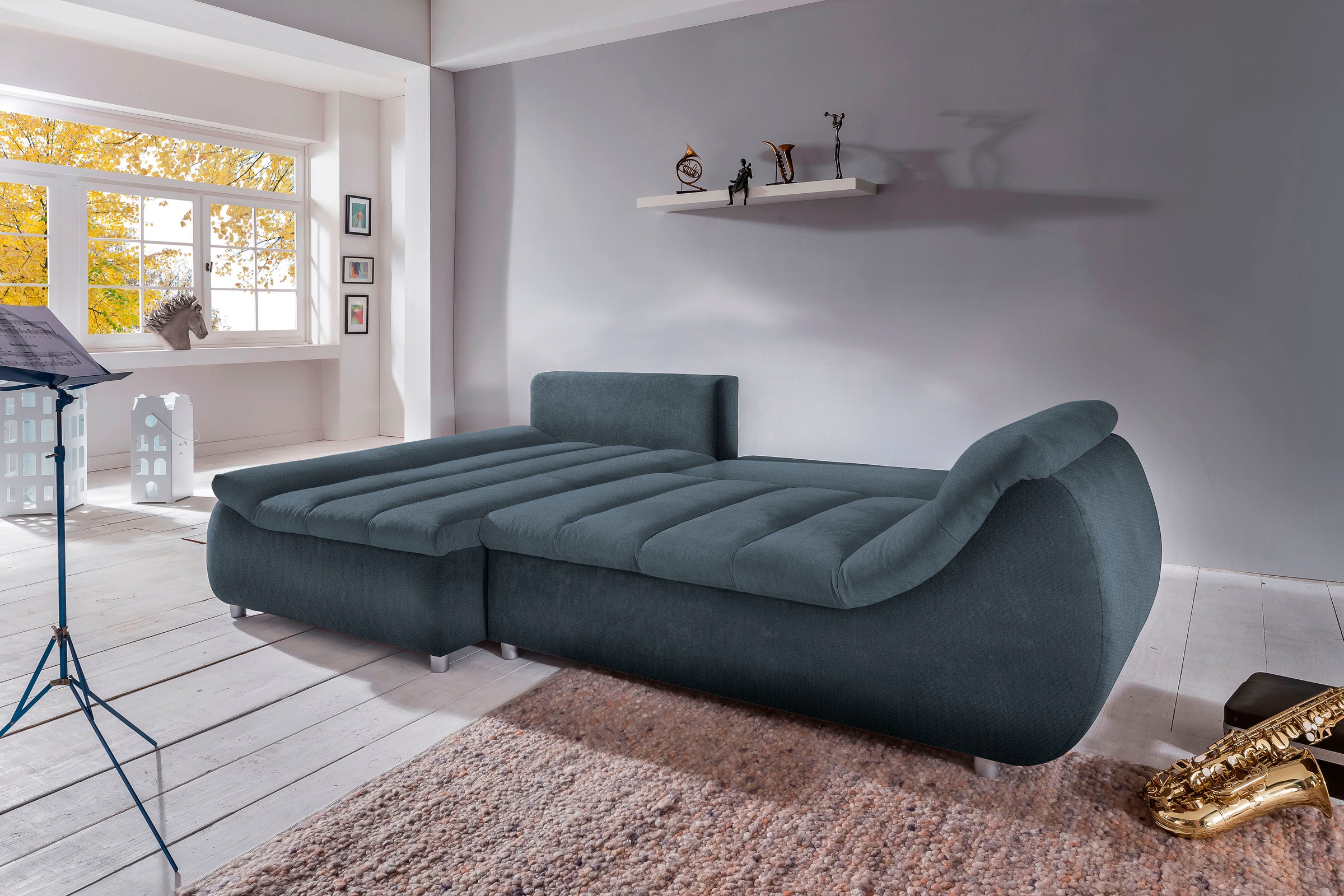 INOSIGN Ecksofa »Imola elegant und bequem, aktuelle Steppung im Sitz, L-Form«, wahlweise mit Bettfunktion