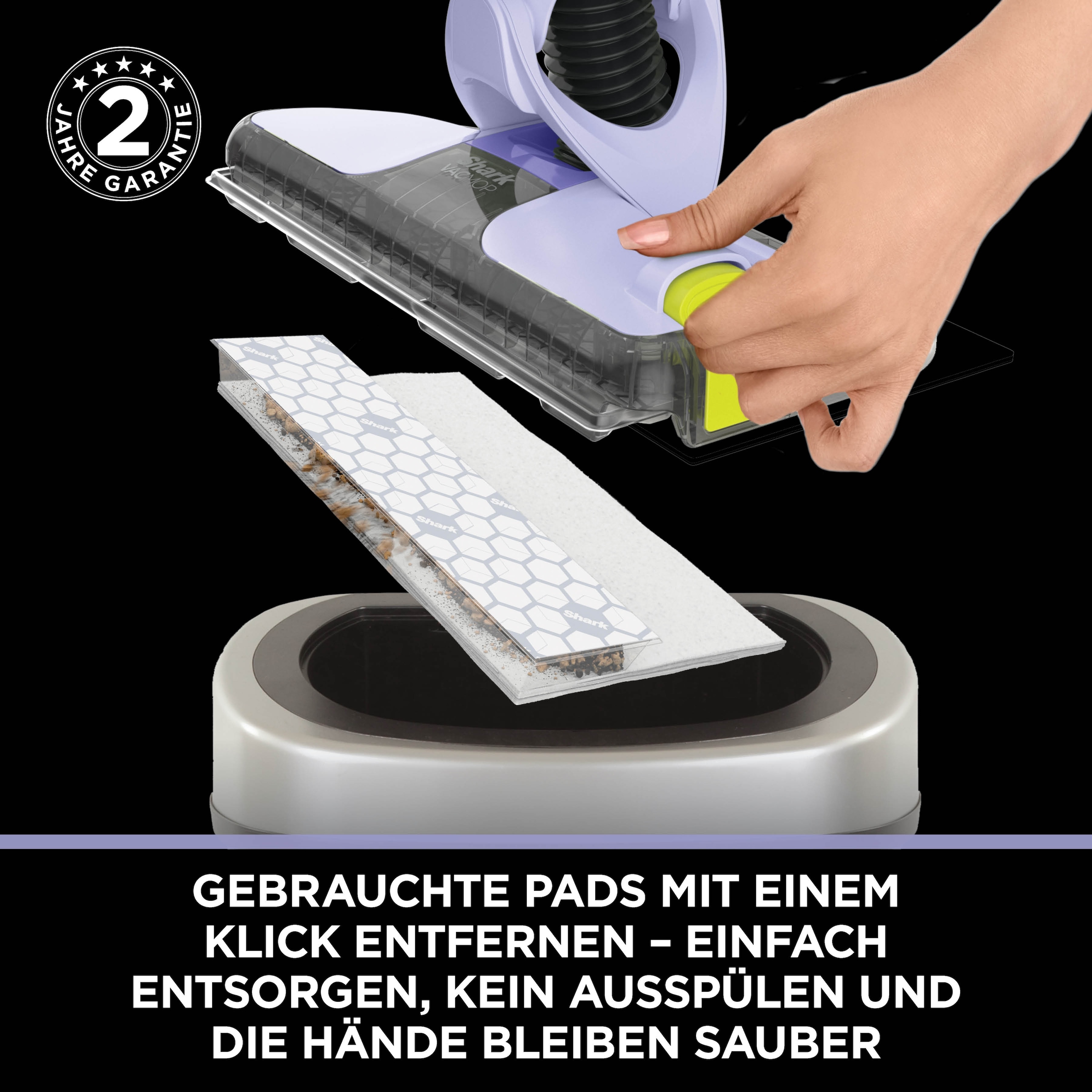 Shark Nass-Trocken-Akkusauger »Shark VacMop 2-in-1 kabelloser Staubsauger/Sprühmopp VM200EUPL« VOLLSTÄNDIGE REINIGUNG MIT EINEM EINZIGEN EINWEGPAD, kabellos, leicht