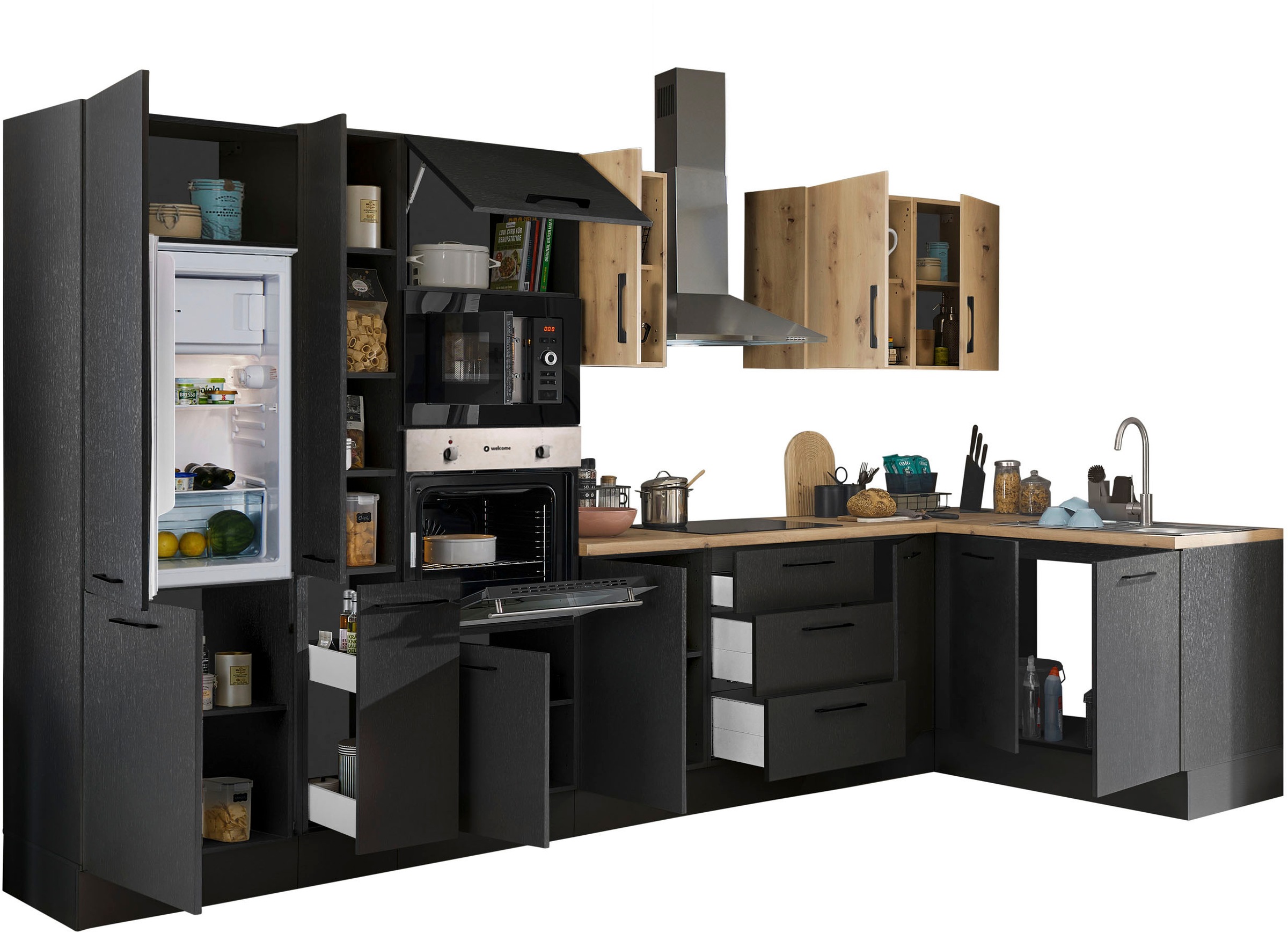 BASIC by Balculina Winkelküche »Turin«, Stellbreite 360x175 cm, wahlweise mit E-Geräten