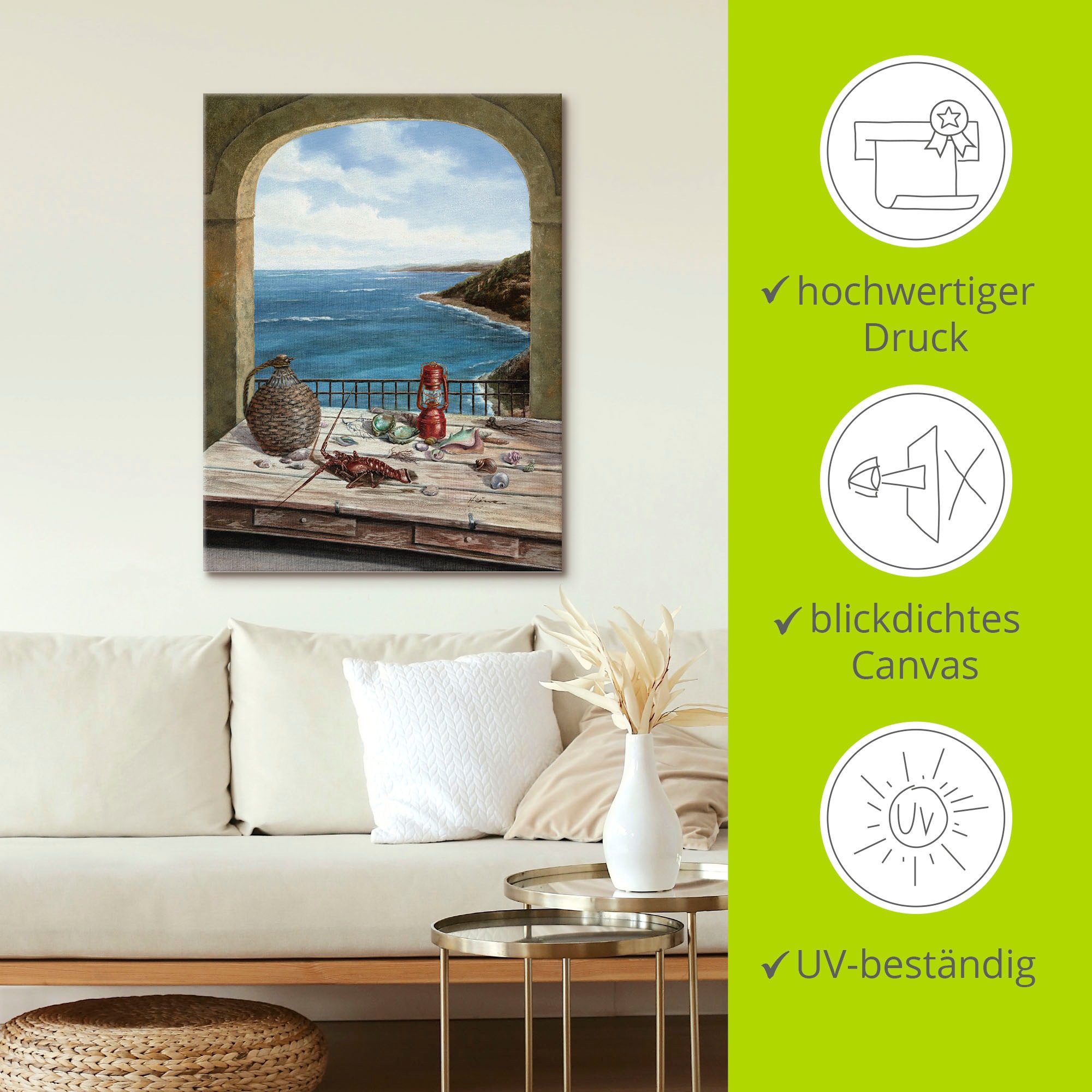 Artland Wandbild »Stillleben am Meer«, Fensterblick, (1 St.), als Alubild, Outdoorbild, Leinwandbild, Poster, Wandaufkleber