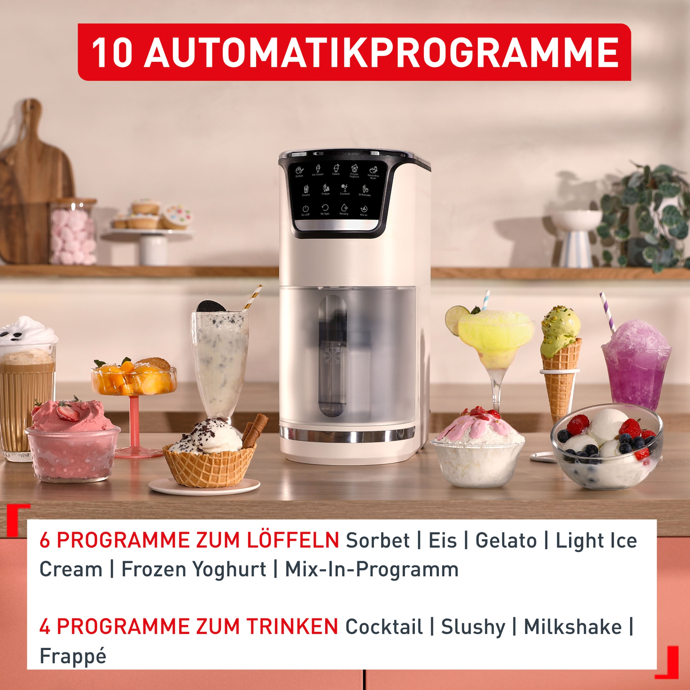 Tefal Eismaschine »Dolci« 1,4 l 600 W 10 Programme, automatisches Reinigungsprogramm, digitales Rezeptbuch