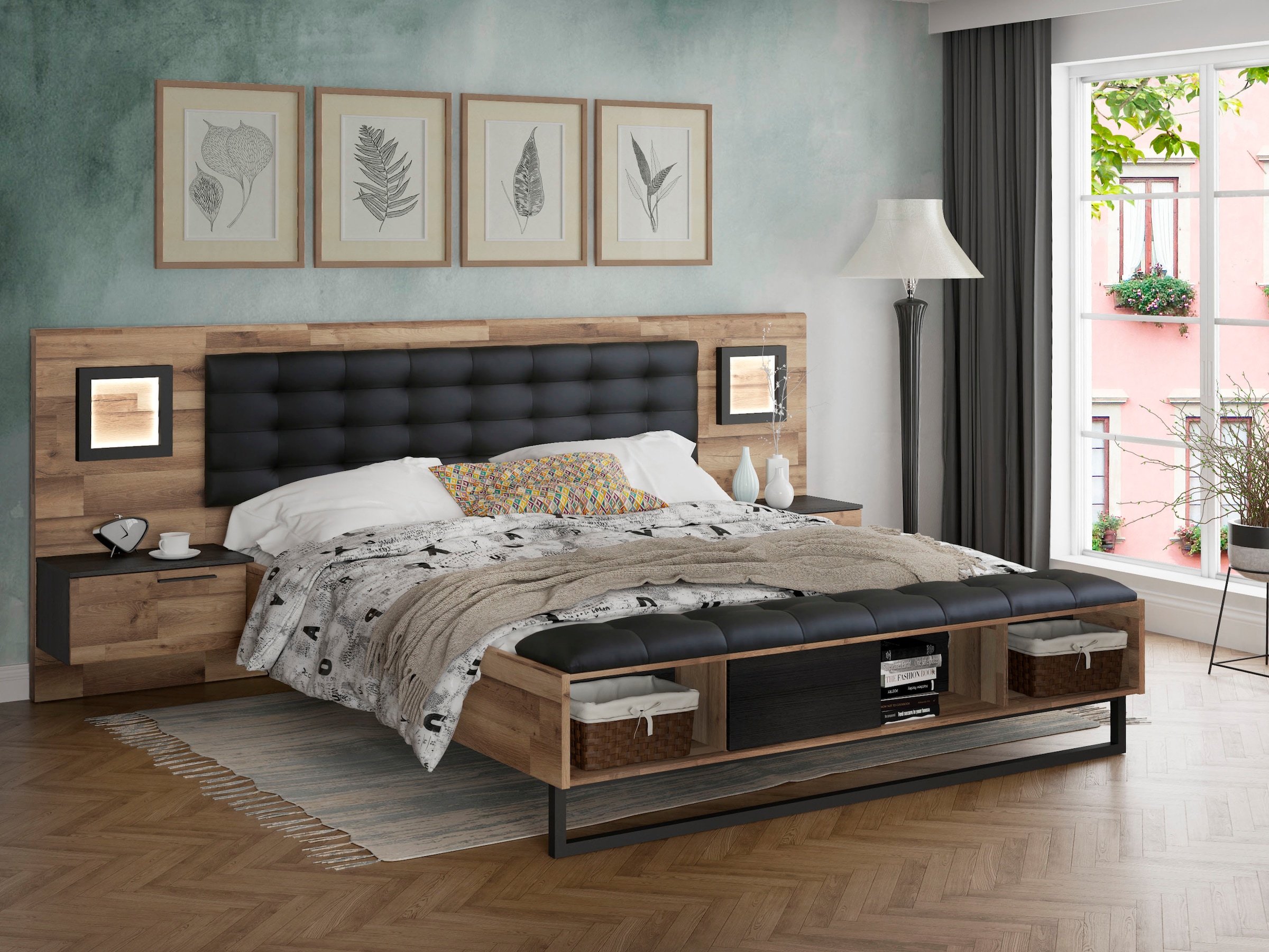 FORTE Bettanlage »Jakobina, Made in Europe, viel Stauraum/ Regale, Nachttis günstig online kaufen