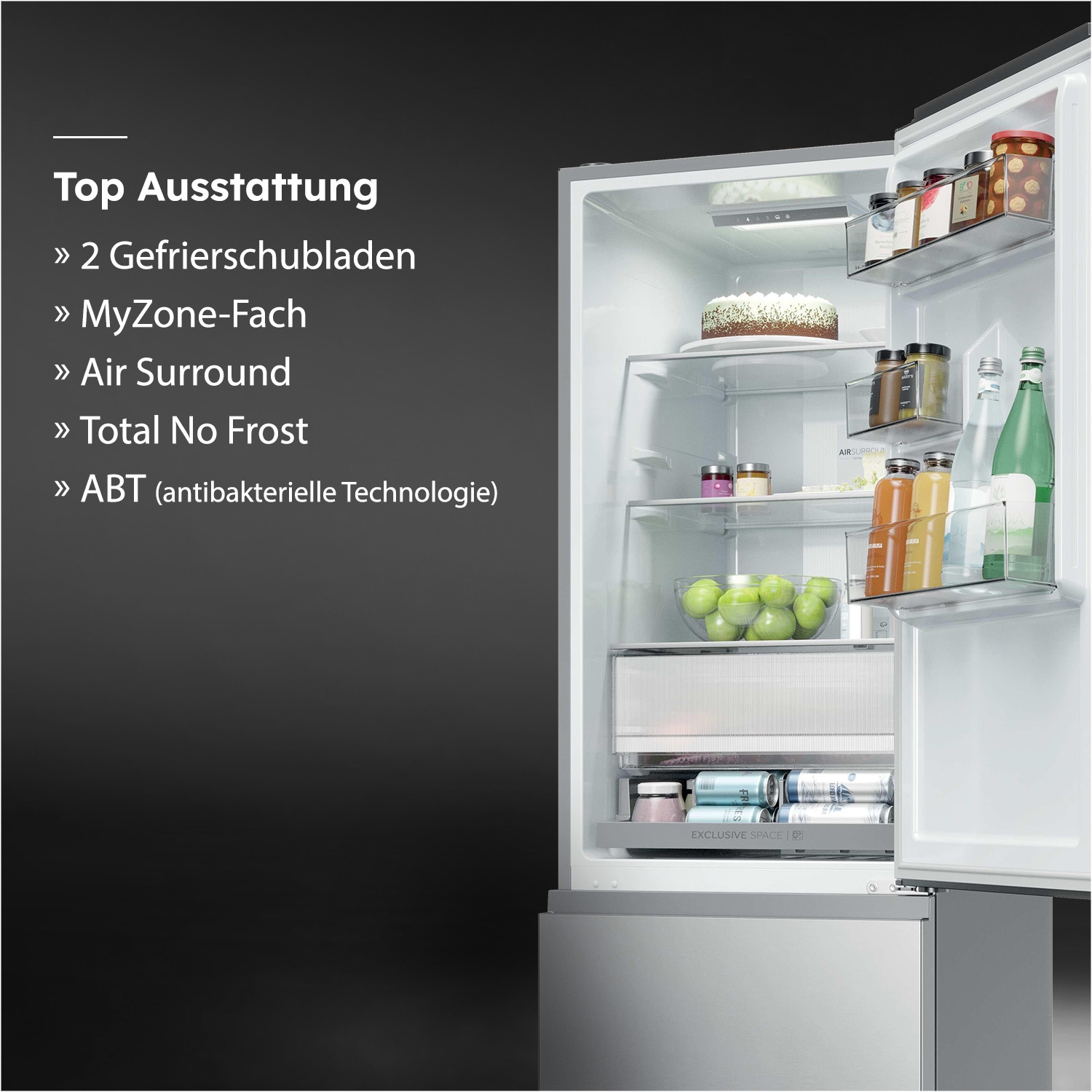 Haier Kühl-/Gefrierkombination Combi 3D 55 »HTR3518ENMX« 185 cm hoch 54,5 cm breit Easy Access-Gefrierschubladen: Alles schnell gefunden