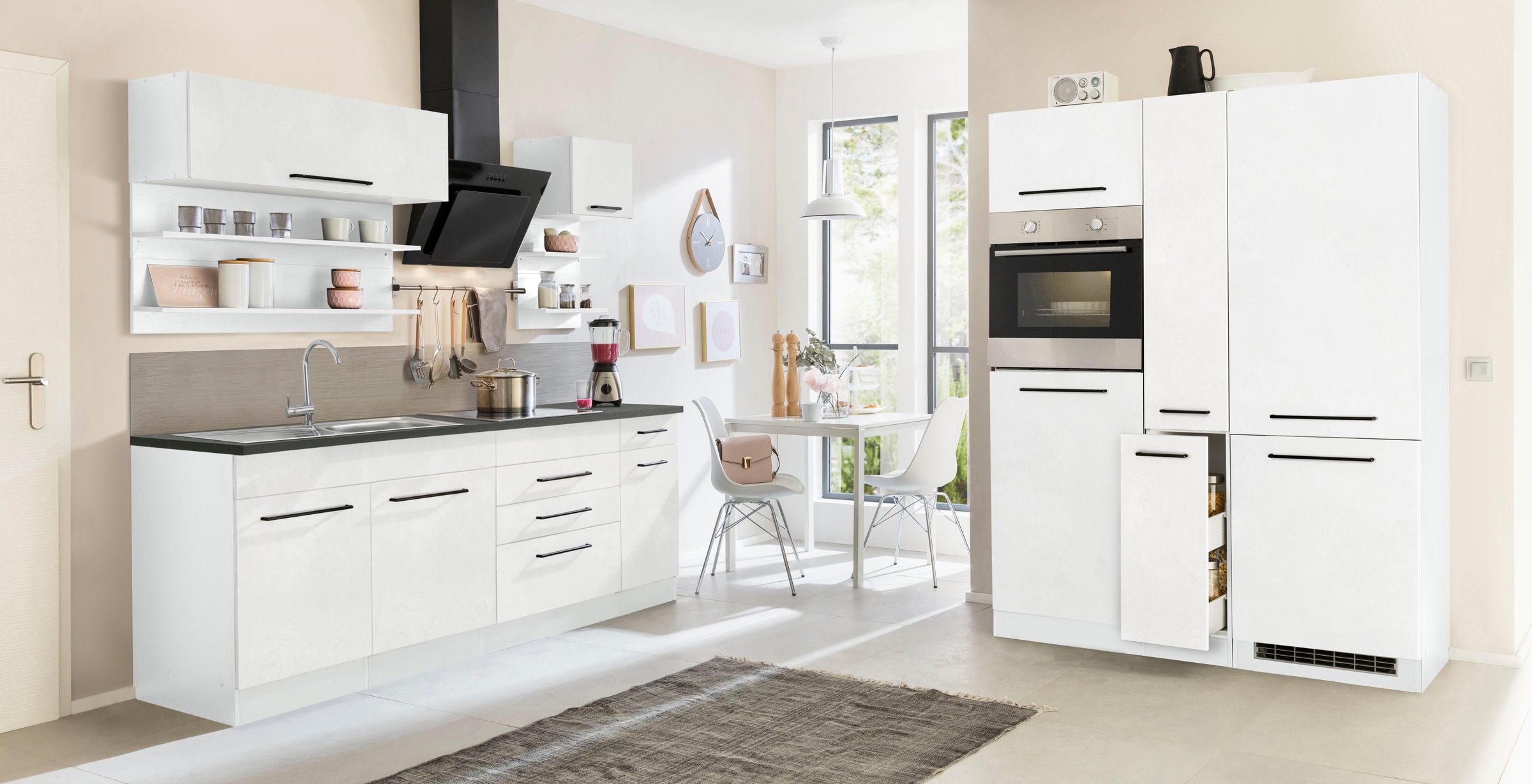 KOCHSTATION Küchenzeile »KS-Tulsa«, mit E-Geräten, Breite 360 cm, schwarze Metallgriffe, MDF Fronten