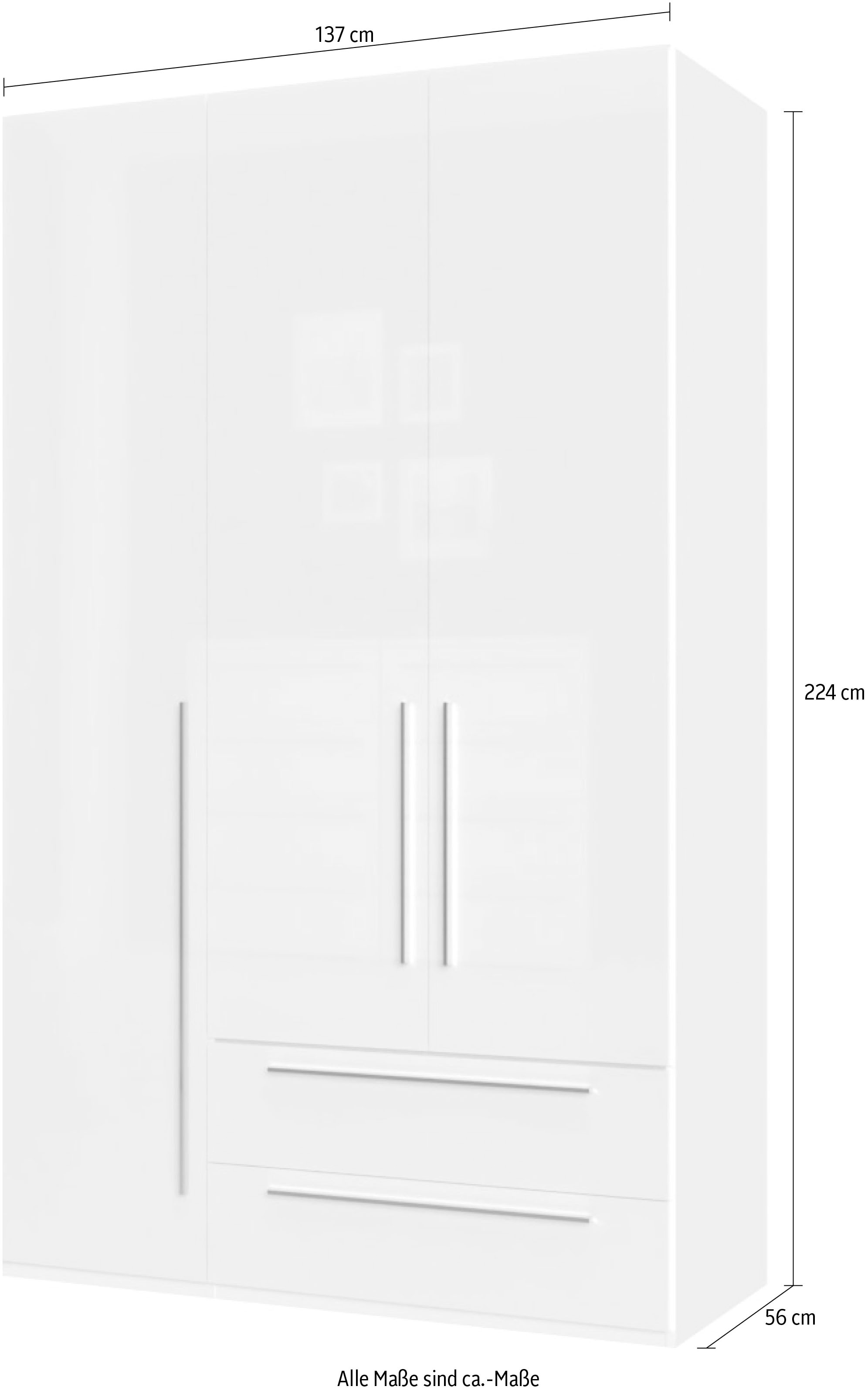 Places of Style Kleiderschrank »Piano, UV lackiert, hochglänzend in beige oder weiß, FSC-zertifiziert«, (Made in Europe), in vielen Breiten, Höhe 224cm, mit Soft-Close Funktion, 2 Schubladen