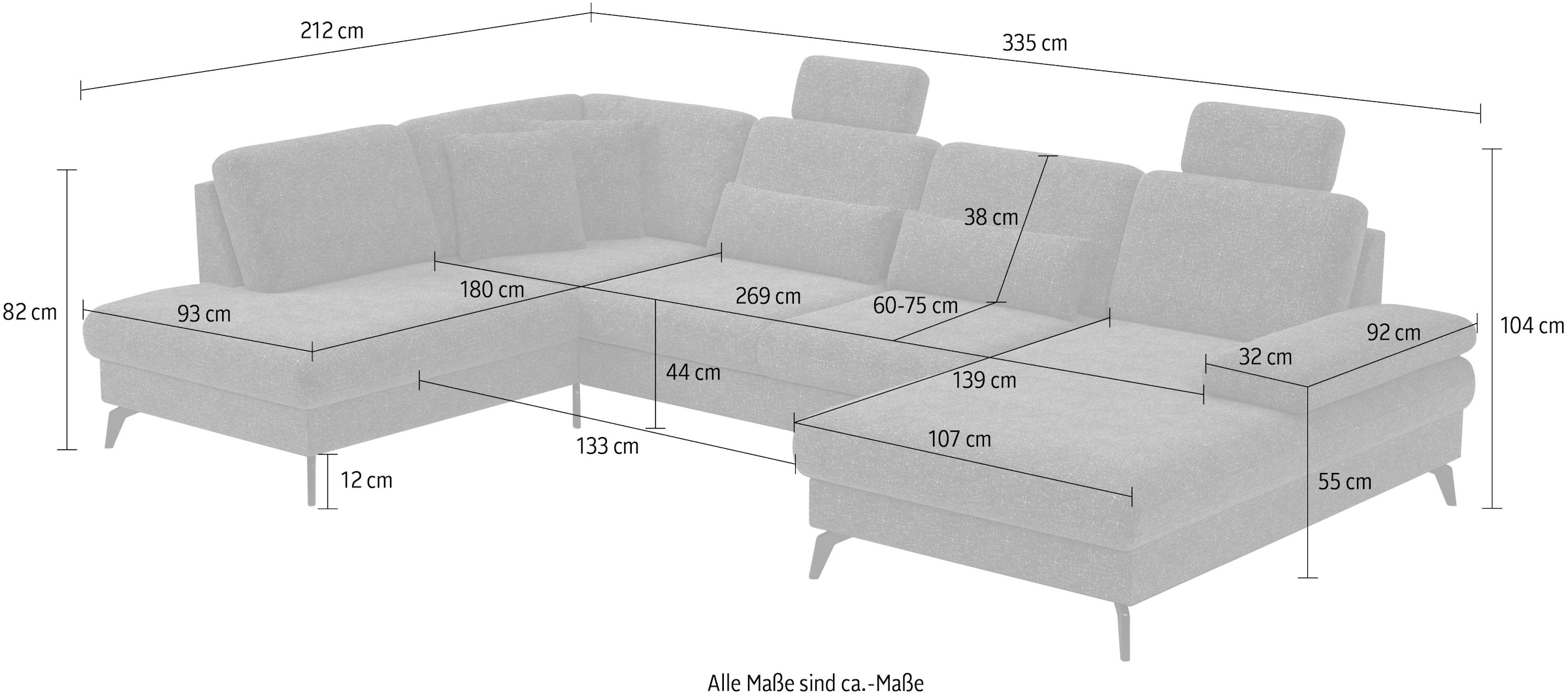 sit&more Wohnlandschaft »Morris U-Form, inkl. Sitztiefenverstellung«, wahlweise mit Armteilverstellung, Bettfunktion & Bettkasten