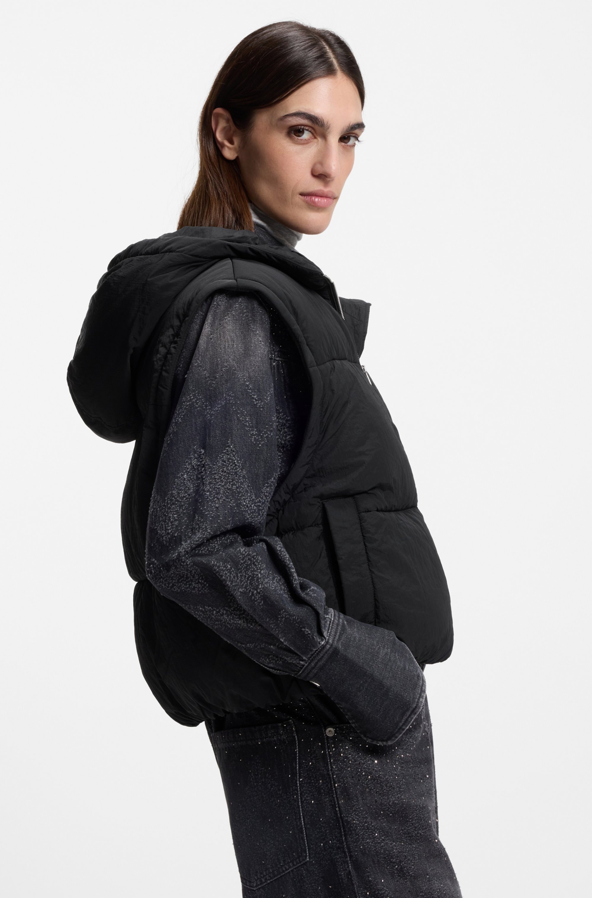 BOSS ORANGE Steppjacke »Polala Premium Damenmode«, (2 St.), mit Kapuze, mit abnehmbaren Ärmeln und Schal