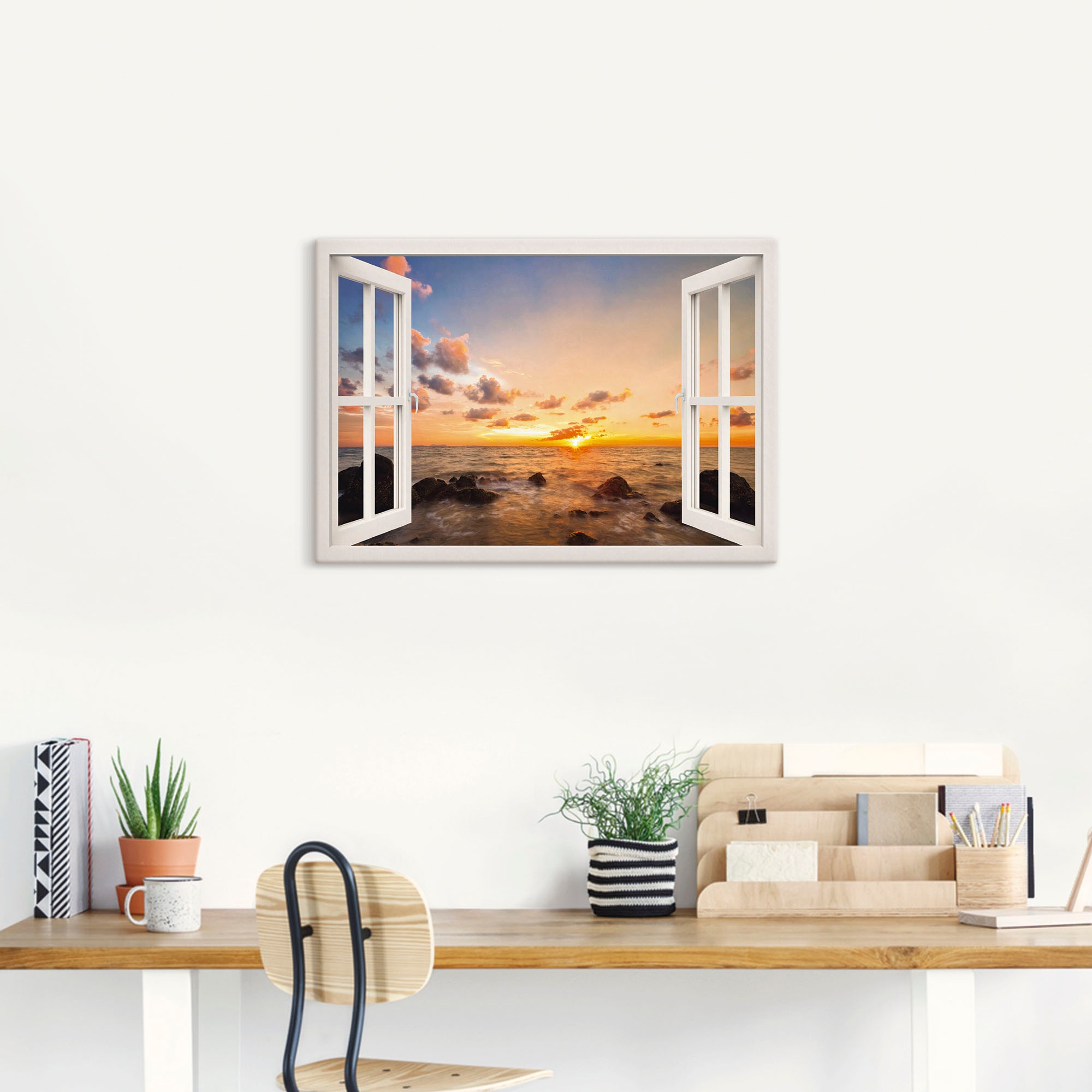 Artland Wandbild »Fensterblick Sonnenuntergang am Meer« Fensterblick 1 Stk. günstig online kaufen
