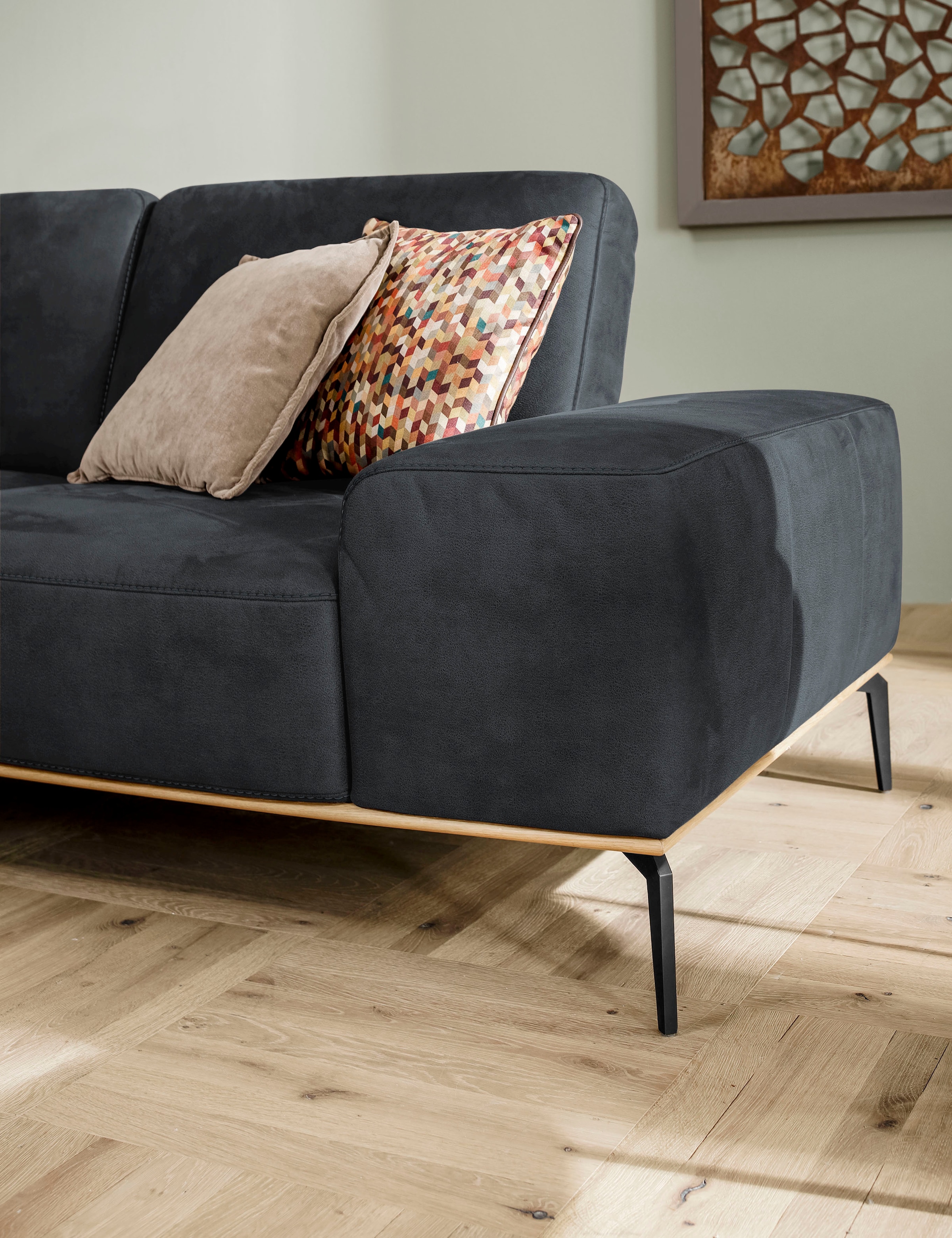 W.SCHILLIG Ecksofa »run, Designsofa mit tollem Sitzkomfort, bequem, L-Form«, mit Holzsockel, Füße in Schwarz pulverbeschichtet, Breite 299 cm