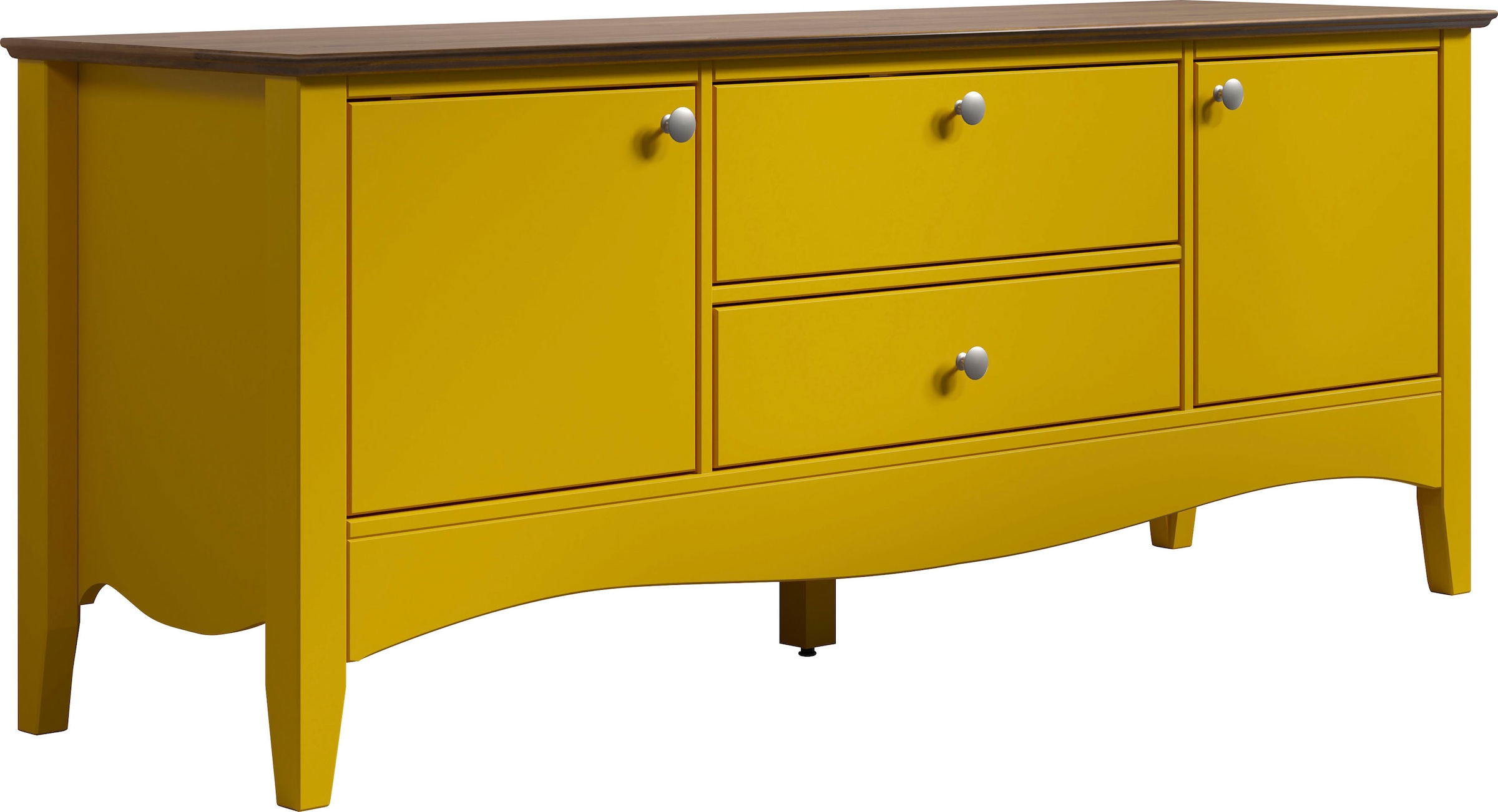 INTER-FURN TV-Board »Lissabon« Kiefer teilmassiv, Metallgriffe, B/H/T: 140/58/42 cm Kiefer Massiv & MDF, Gelb lackiert/Kiefer Massiv, Kaffeebraun...