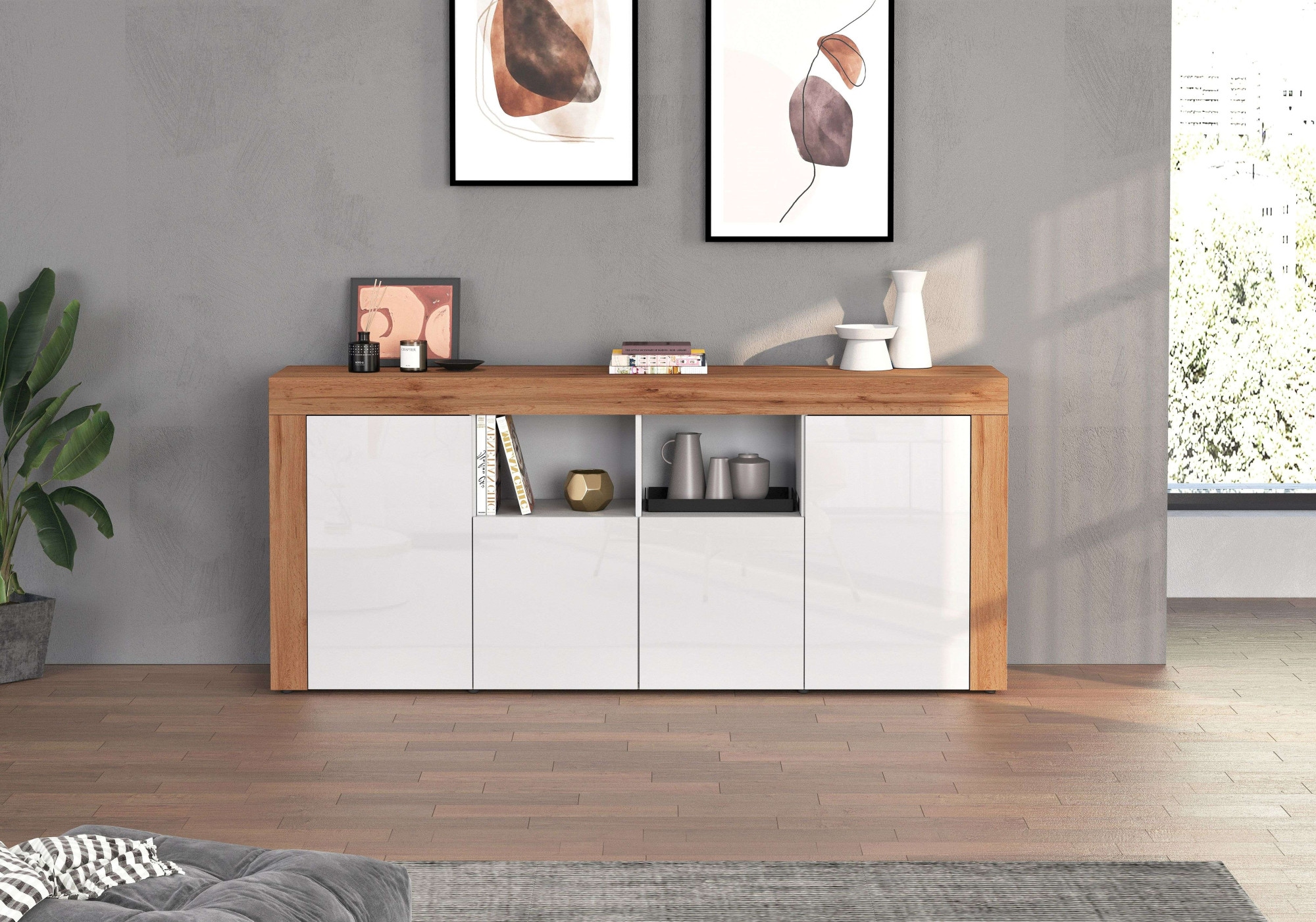 INOSIGN Sideboard »CHRONOS Breite 200 cm mit 4 Türen, 2 offene und 8 geschlossene Fächer«, (1 St.), Sideboard,Kommode, Schrank, Grifflos mit Push to Open, Made in Italy