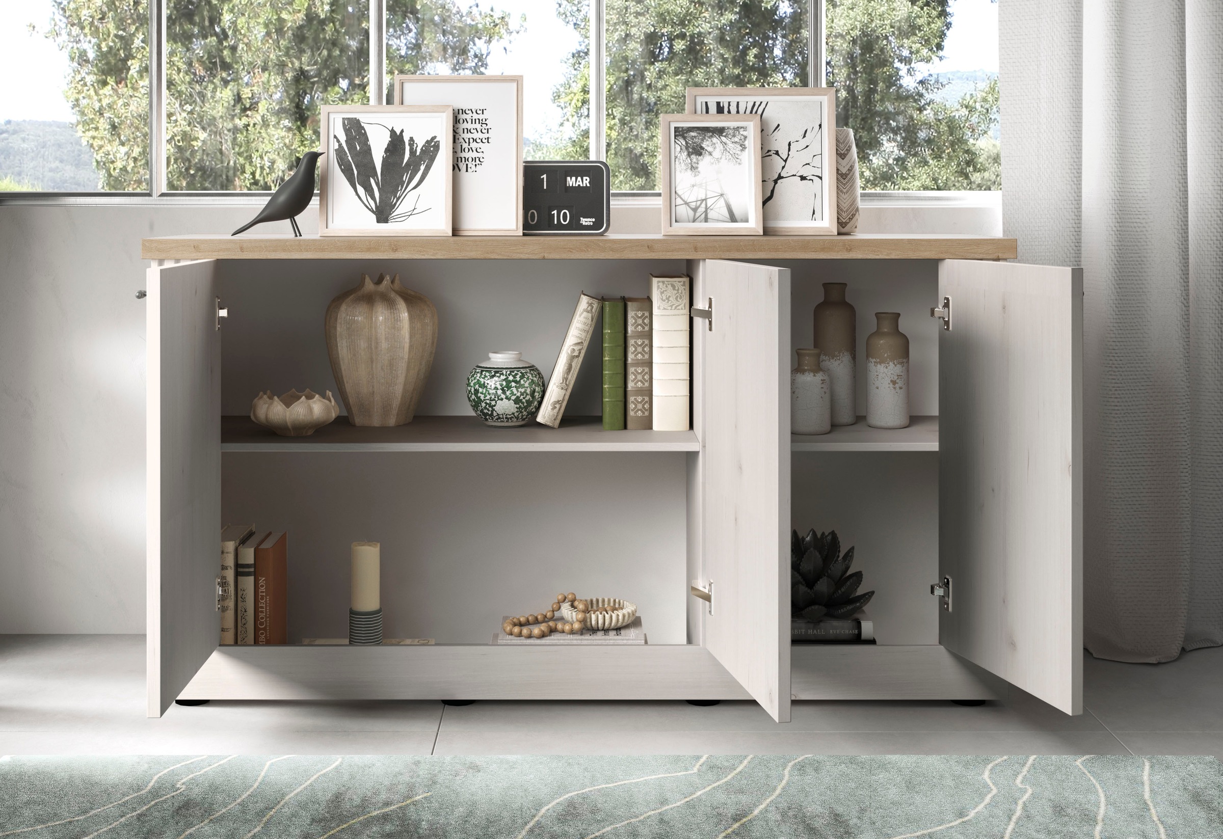 Home affaire Sideboard »Country Breite 164 cm, Kommode mit 3 Türen, Anrichte im«, Landhausstil, viel Stauraum, mit Metallgriffe, MDF Rahmen