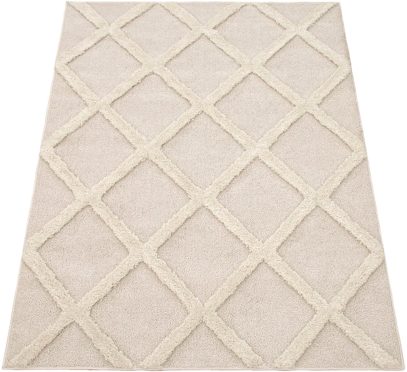 Paco Home Hochflor-Teppich »Genua 745«, rechteckig, 34 mm Höhe, Uni-Farben, Hoch-Tief Effekt, modernes Design, Rauten, weicher Flor