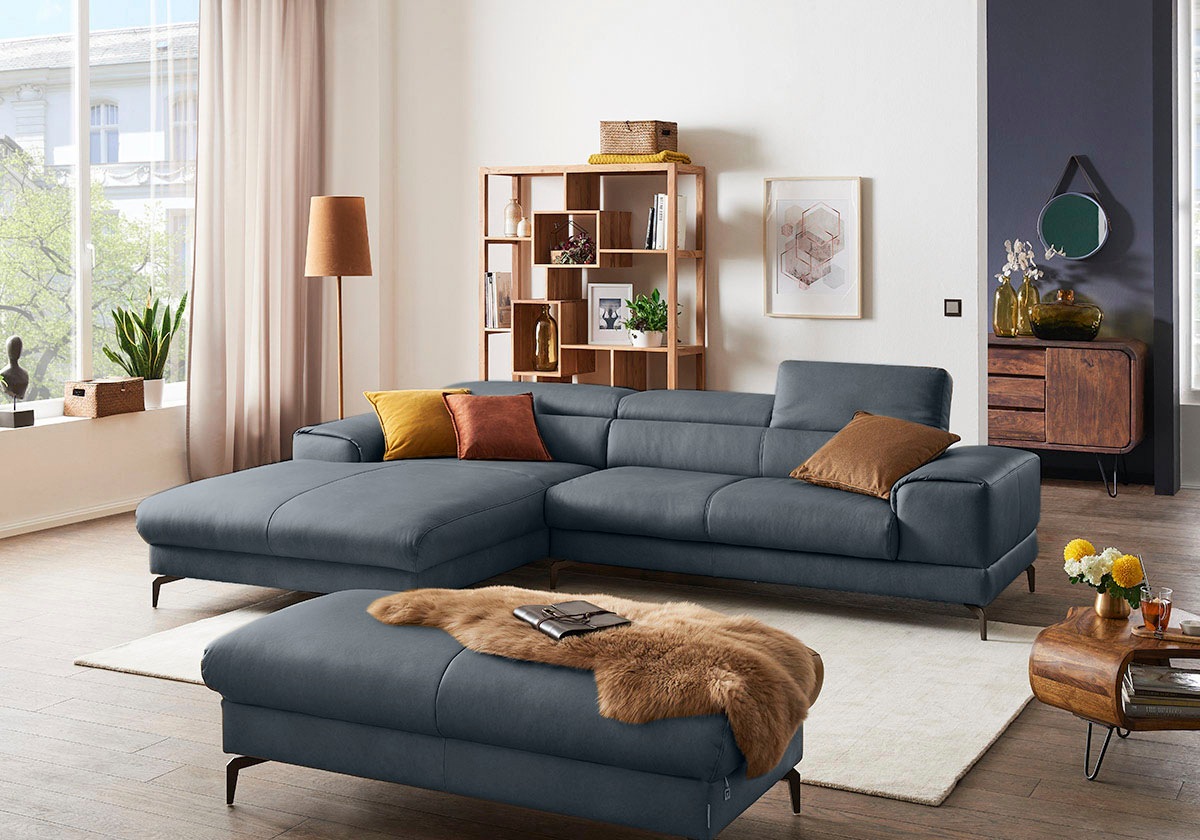 W.SCHILLIG Ecksofa »piedroo, Designsofa mit tollem Sitzkomfort, elegant und bequem, L-Form«, Kopfteilverstellung, wahlweise mit Sitztiefenverstellung, Breite 303cm