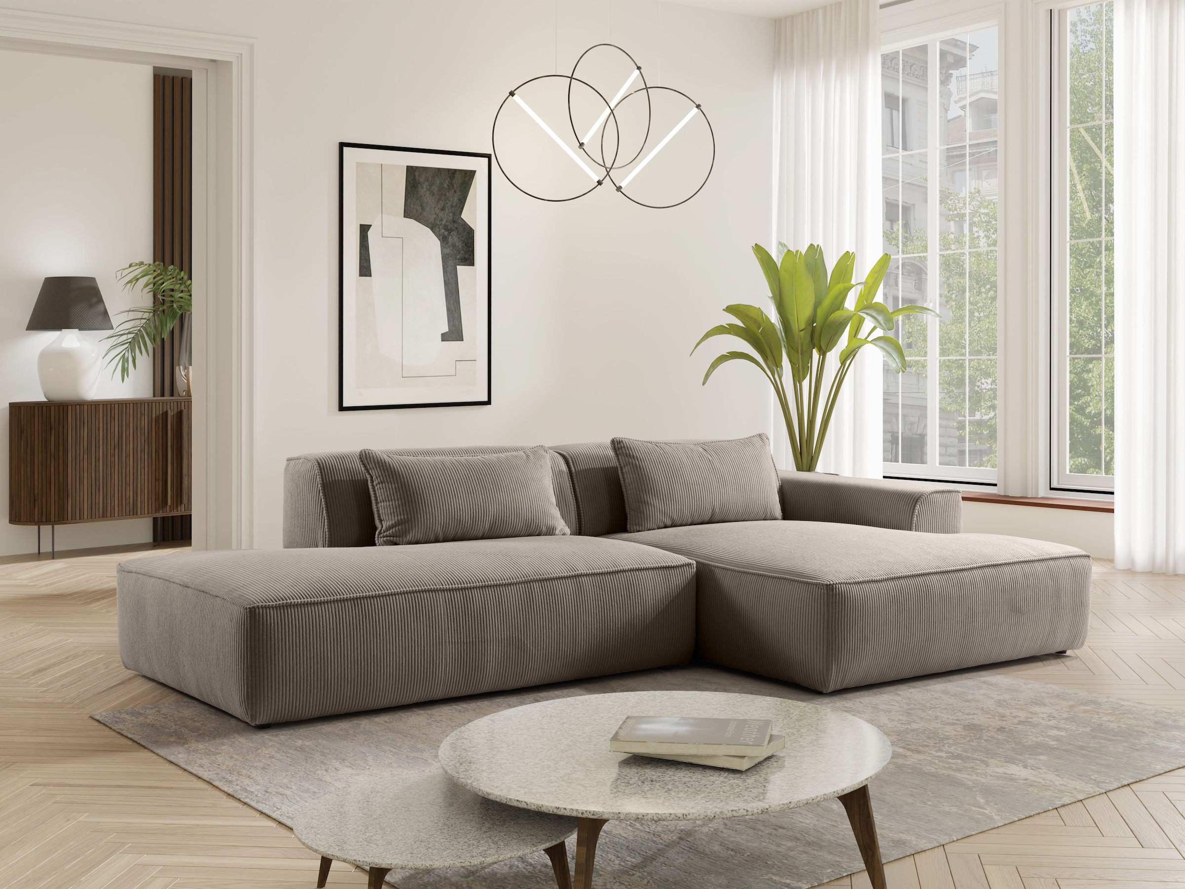 exxpo - sofa fashion Ecksofa »Billund modernes Designsofa, bequem und elegant, Breite 294cm, L-Form« modern, L-form, Wellenfedern, inklusive 2x Nierenkissen